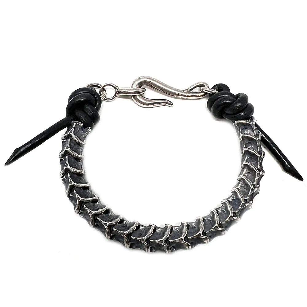 Sterling Silver Vertebrae Leather Bracelet