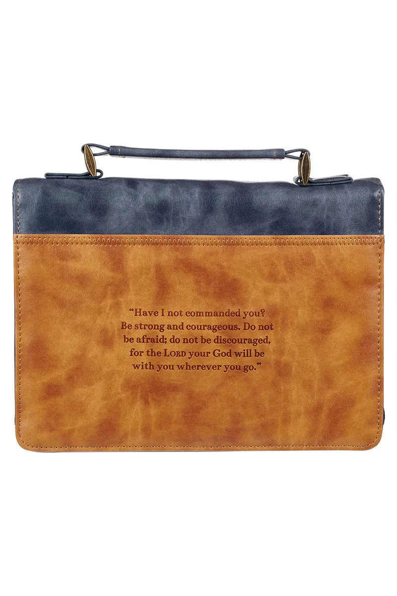 Strong and Courageous Butterscotch and Navy Faux Leather Large Bible Cover