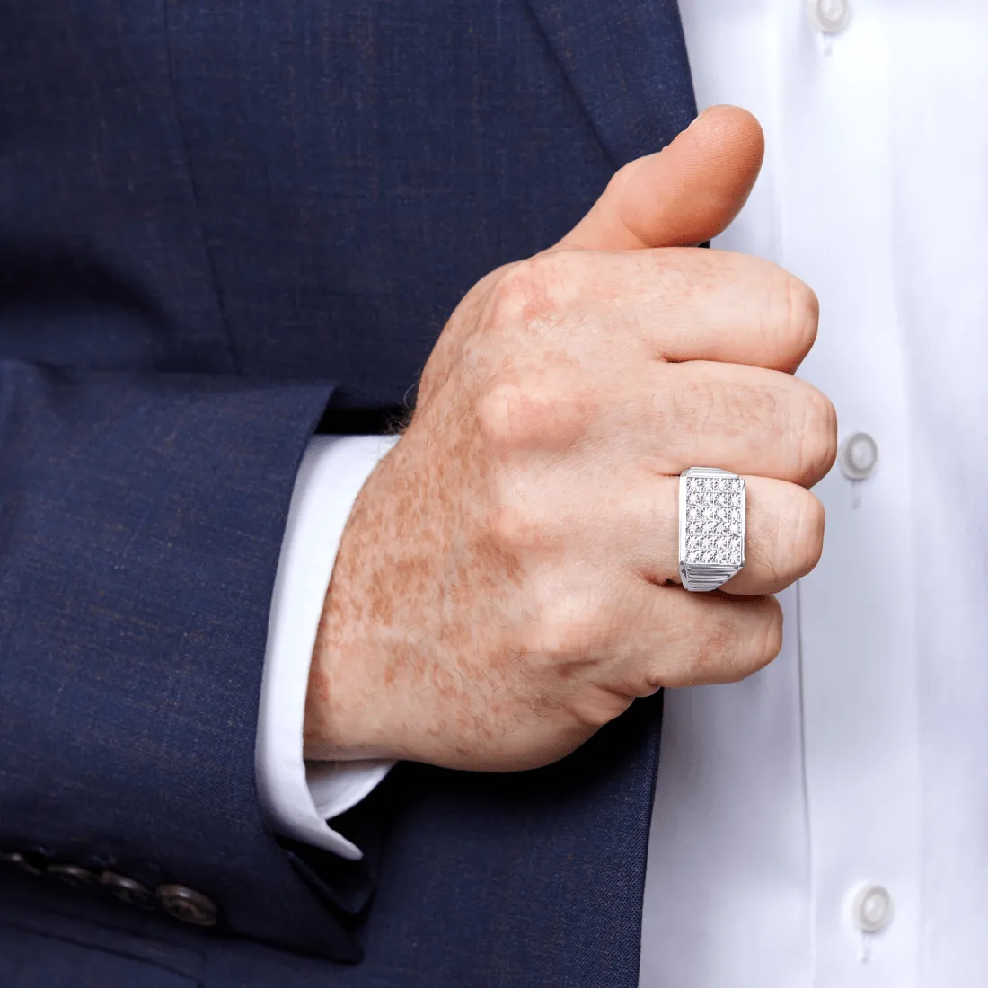 Tablet Men's Ring with 0.15ct of Diamonds in Sterling Silver