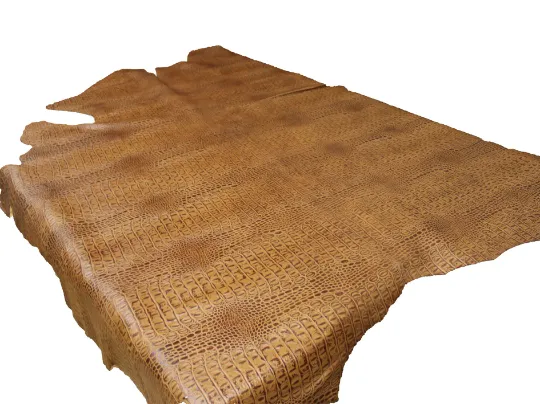 TAN EMBOSSED CROCODILE LEATHER : Genuine Leather 2.5-3 oz. - Perfect for Handbags and Leather Crafts!