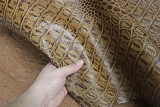 TAN EMBOSSED CROCODILE LEATHER : Genuine Leather 2.5-3 oz. - Perfect for Handbags and Leather Crafts!