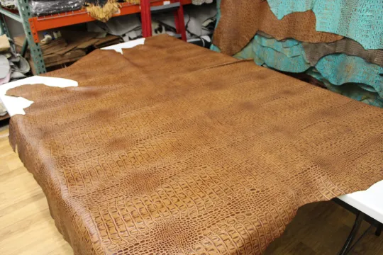TAN EMBOSSED CROCODILE LEATHER : Genuine Leather 2.5-3 oz. - Perfect for Handbags and Leather Crafts!