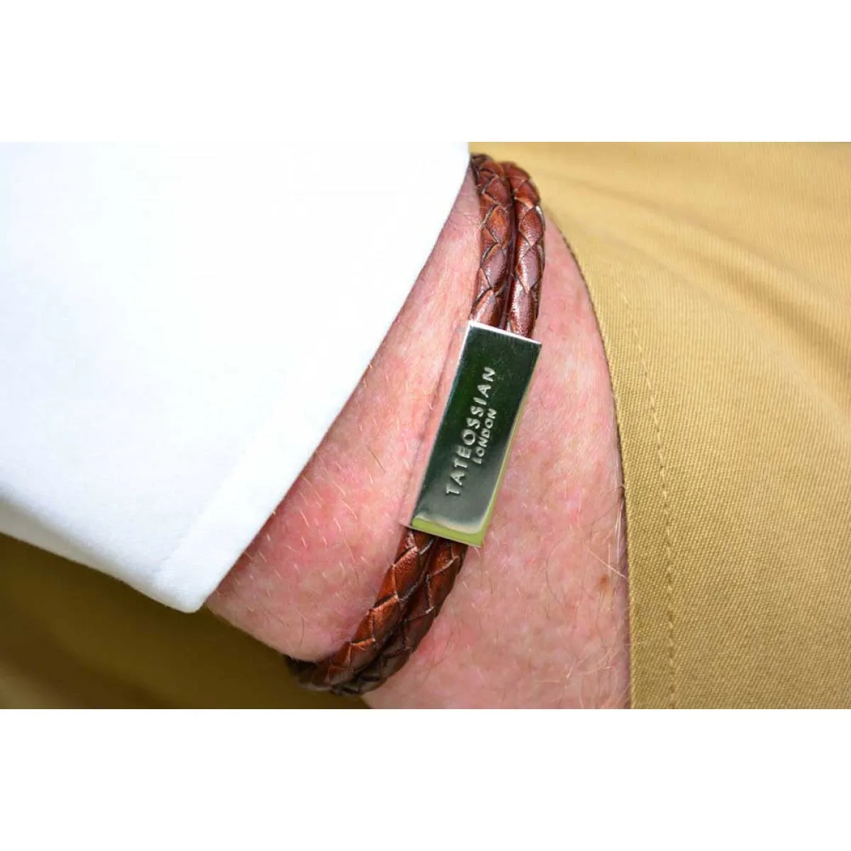 Tateossian Men's Wrap Leather Bracelet, Sterling Silver, Brown