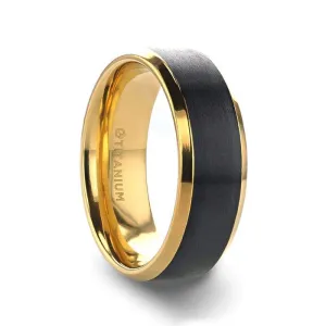 Thorsten BEAUMONT Gold Plated Titanium Polished Beveled Ring with Brushed Black Center - 8mm