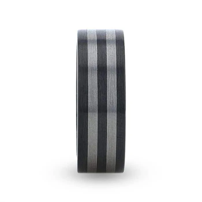 Thorsten BETA Ceramic ring with Tungsten Inlay With Flat Brushed Edges - 8mm