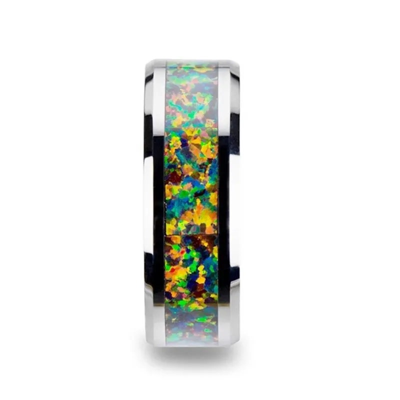 Thorsten ETHEREAL Tungsten Carbide Ring with Blue & Orange Opal Inlay - 8mm
