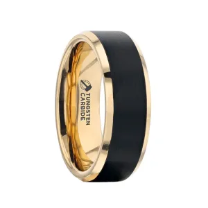 Thorsten Gold Plated Tungsten Polished Beveled Ring with Brushed Black Center -6mm or 8mm - GASTON