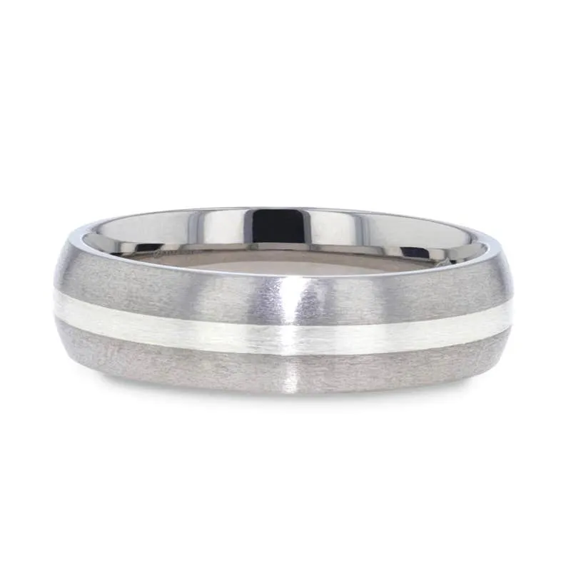 Thorsten REN Sterling Silver Inlay Titanium Wedding Band with Domed Brushed finished Edges - 6mm & 8mm