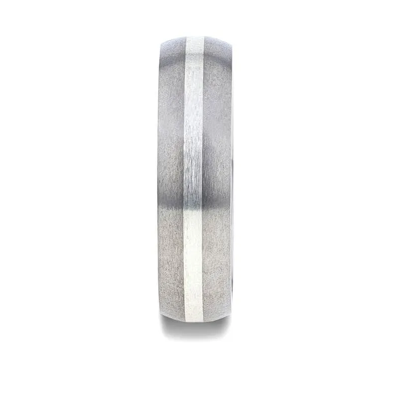 Thorsten REN Sterling Silver Inlay Titanium Wedding Band with Domed Brushed finished Edges - 6mm & 8mm