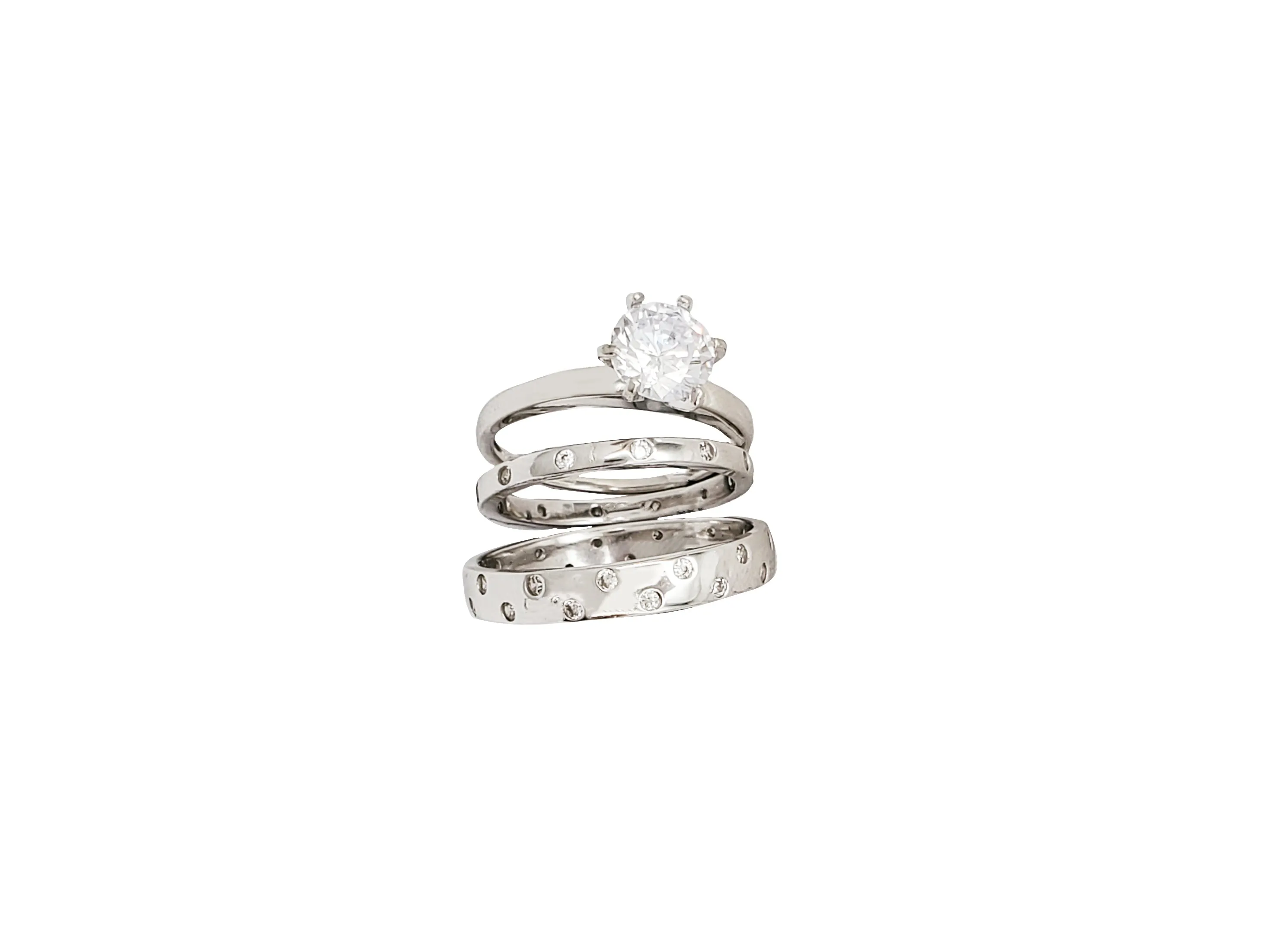Three-Pieces Cubic Zirconia Engagement Ring (Silver)