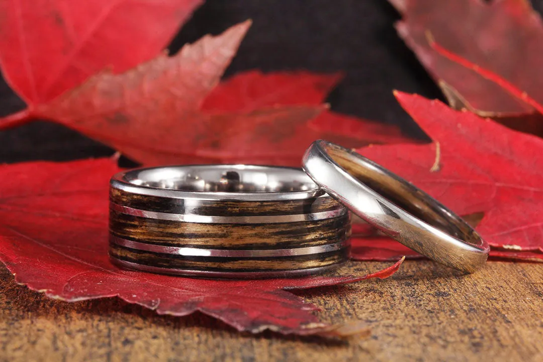 TITANIUM DOUBLE OFFSET WHISKEY BARREL WOOD RING