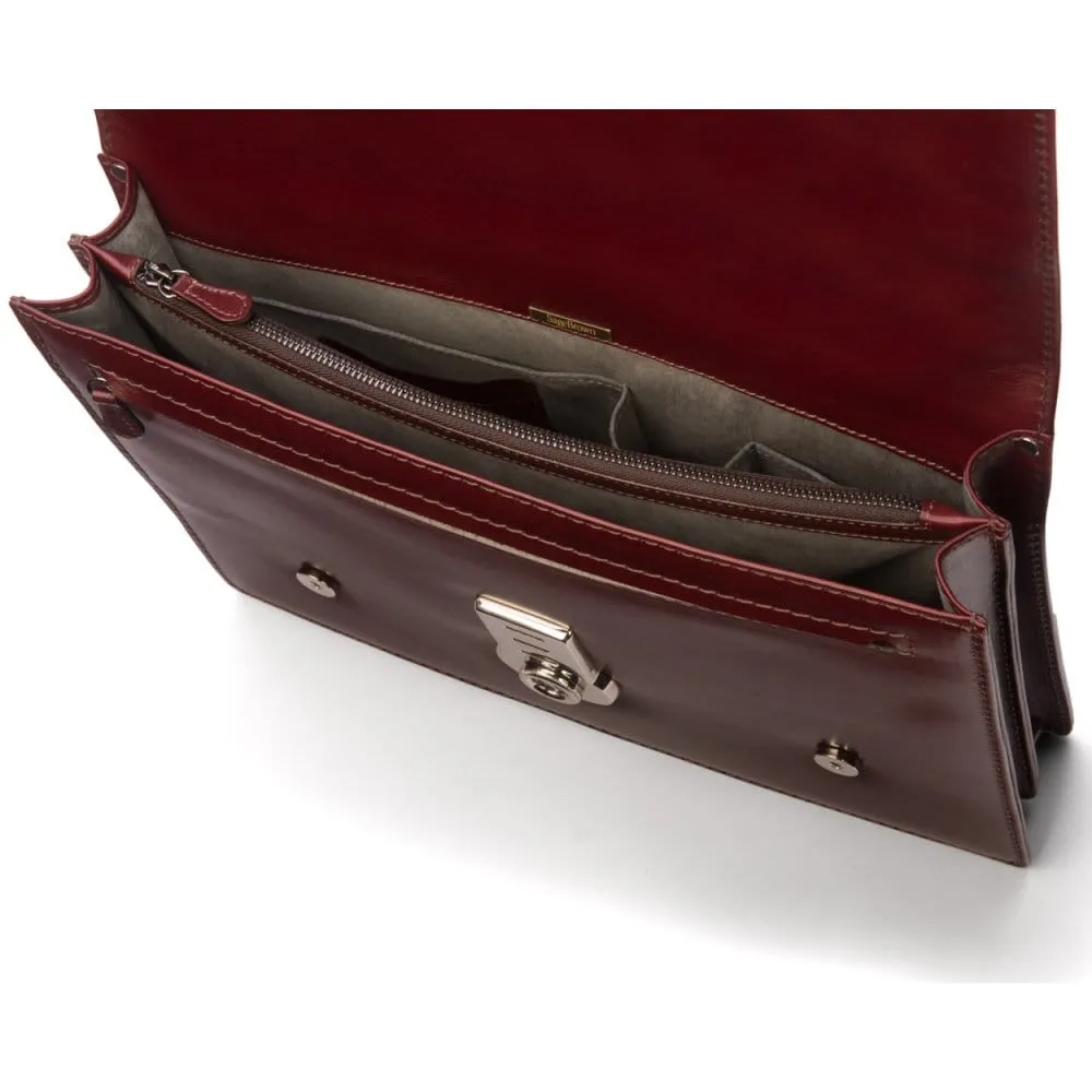 Traditional Vintage Leather Briefcase - Burgundy