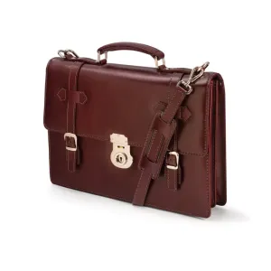 Traditional Vintage Leather Briefcase - Burgundy