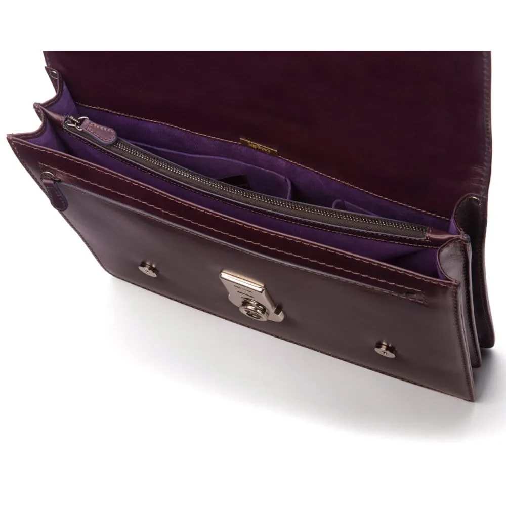Traditional Vintage Leather Briefcase - Purple