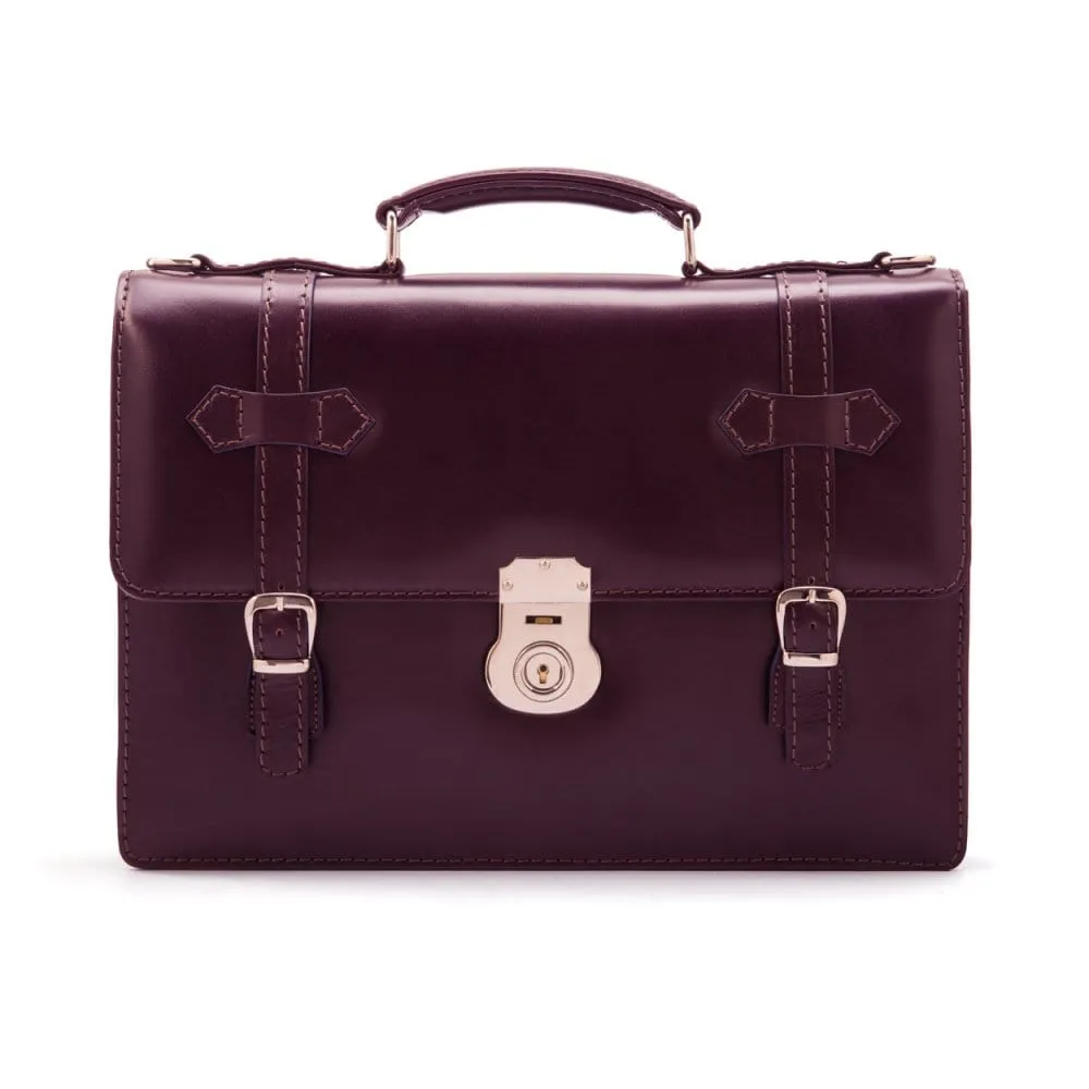 Traditional Vintage Leather Briefcase - Purple