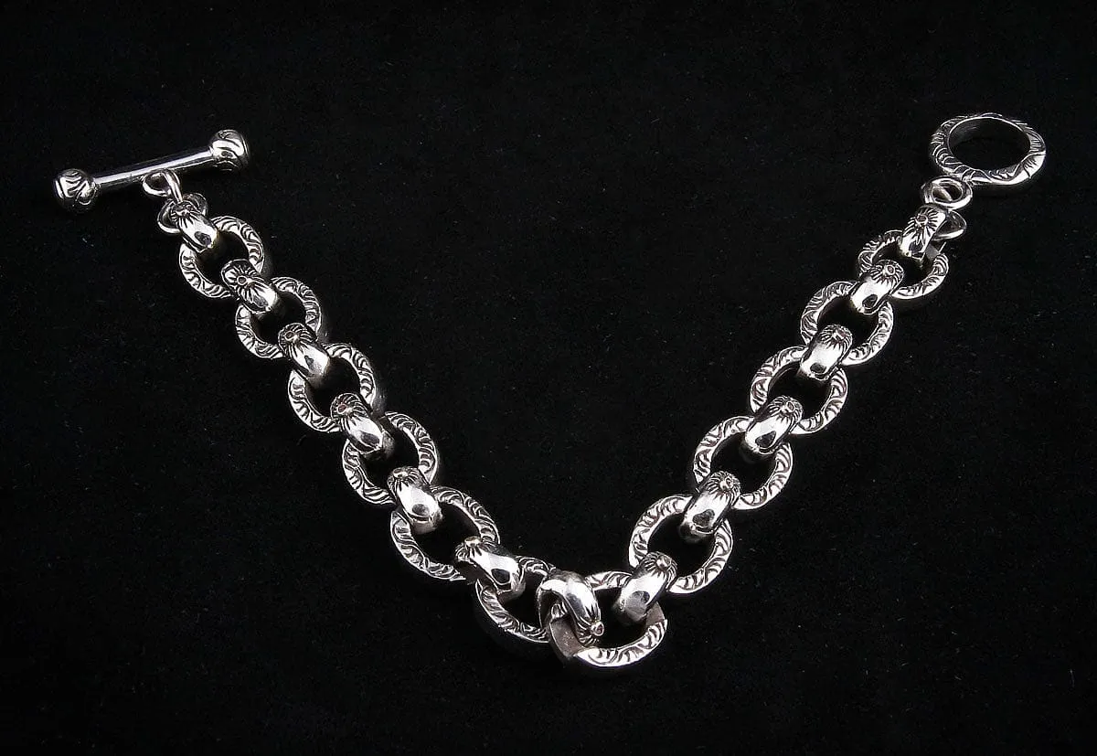 Tribal Loop Sterling Silver Men's Chain Bracelet