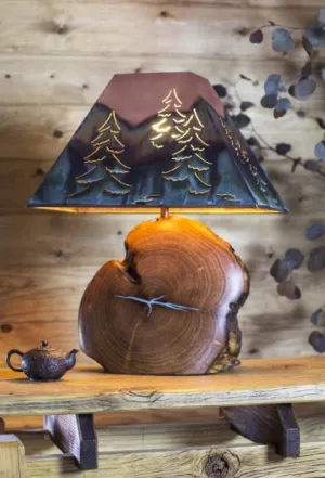 Turquoise Inlay Lamp/Copper Shade /Tree Image