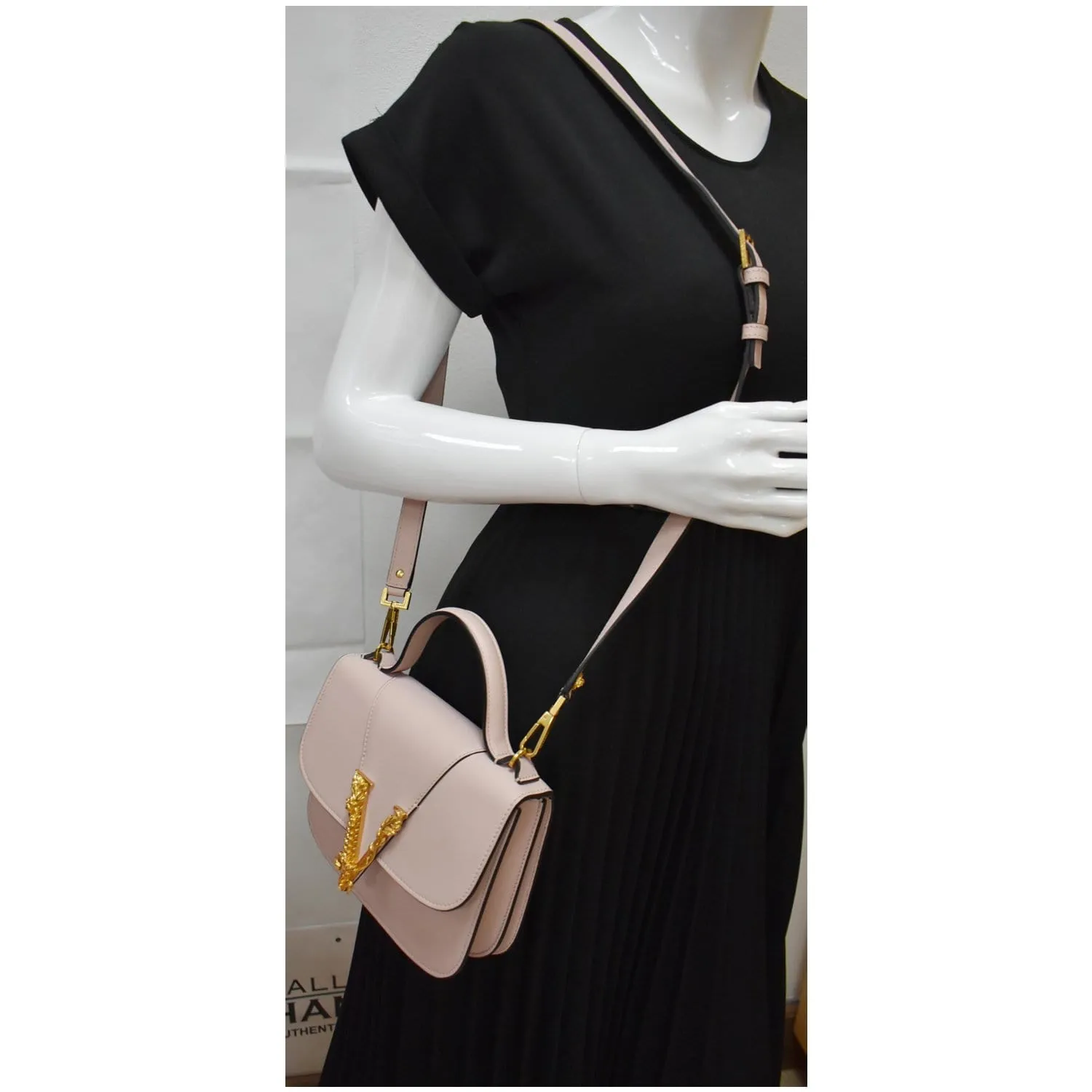 VERSACE Virtus Small Leather Shoulder Bag Light Pink