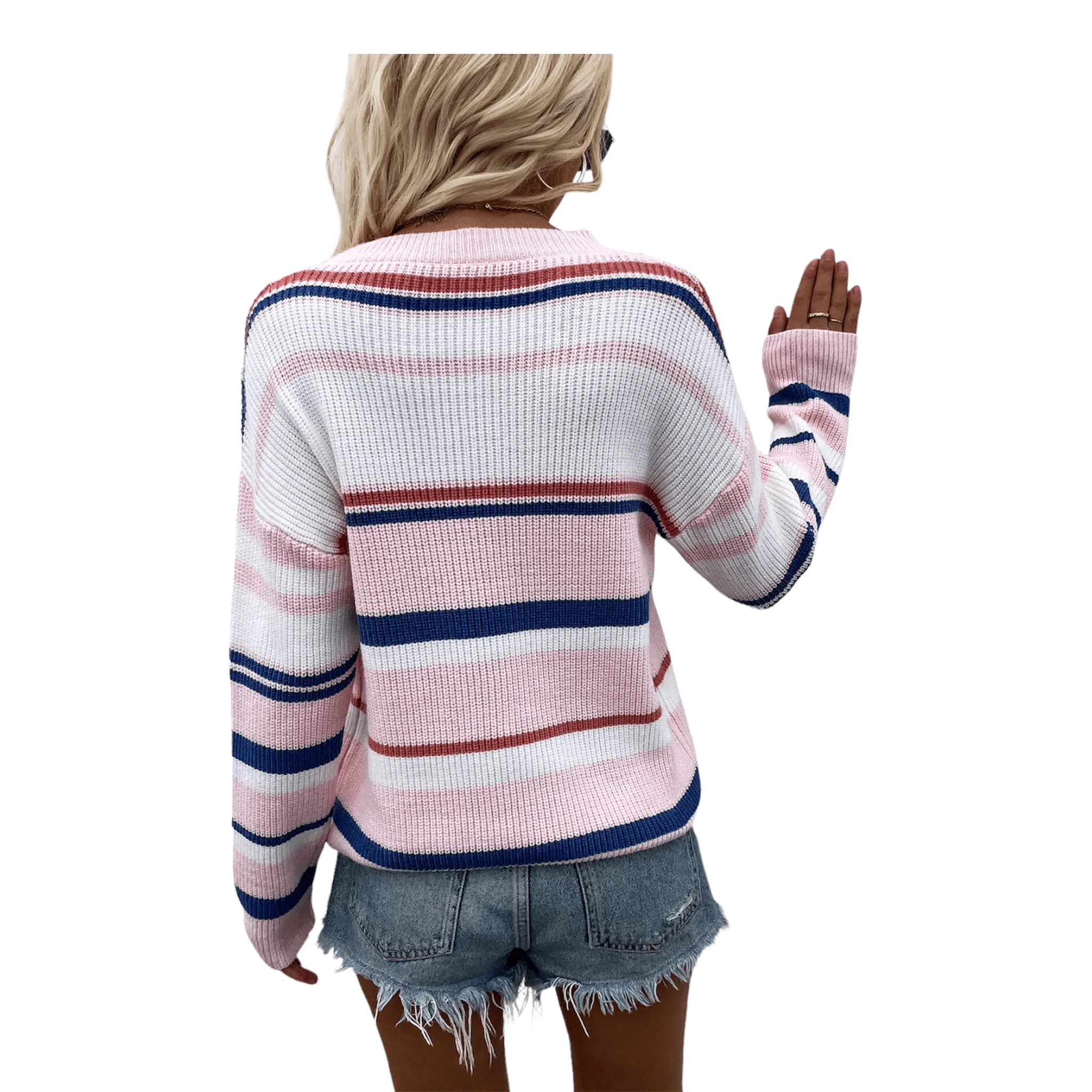 Vibrant  Drop Shoulder Stripe Sweater