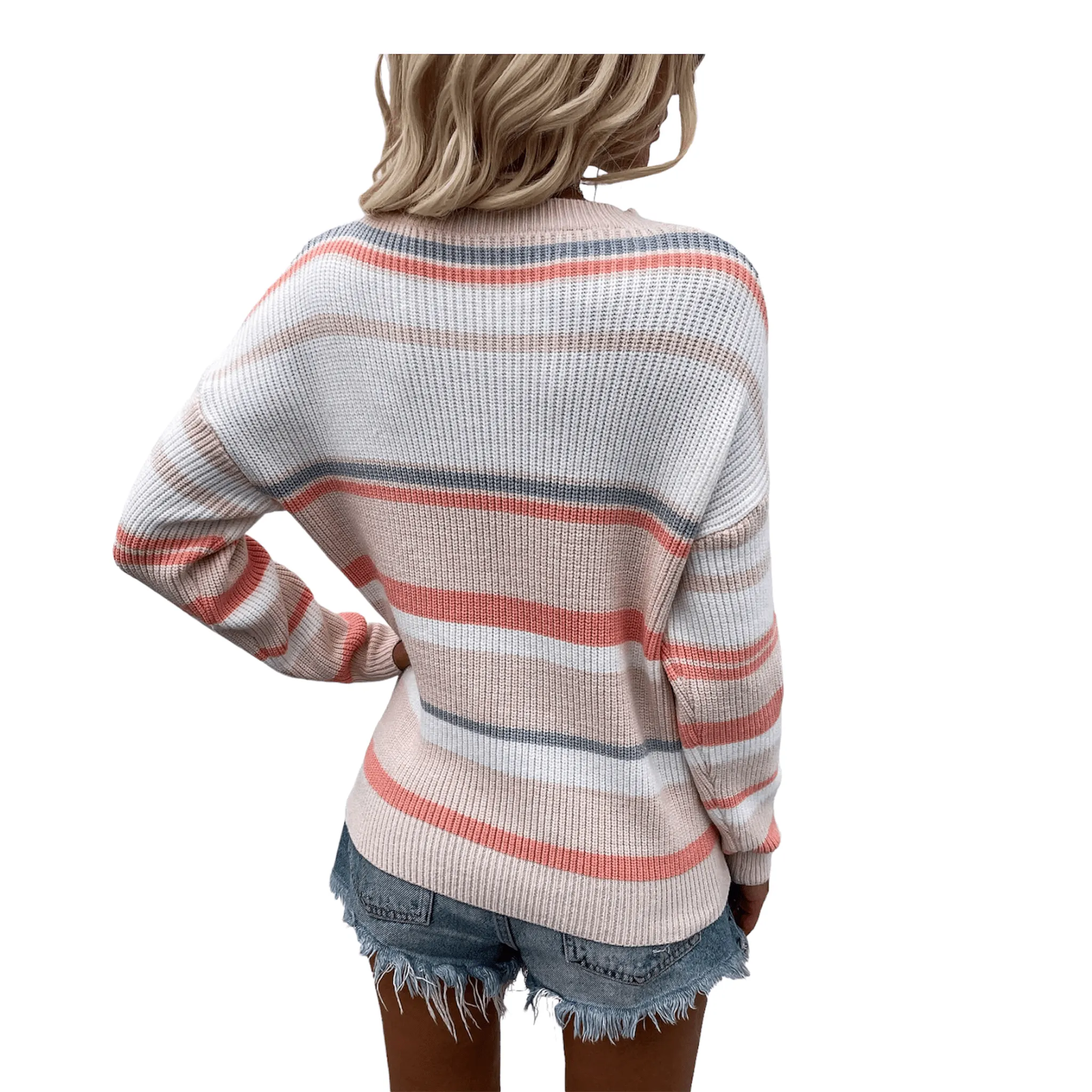 Vibrant  Drop Shoulder Stripe Sweater