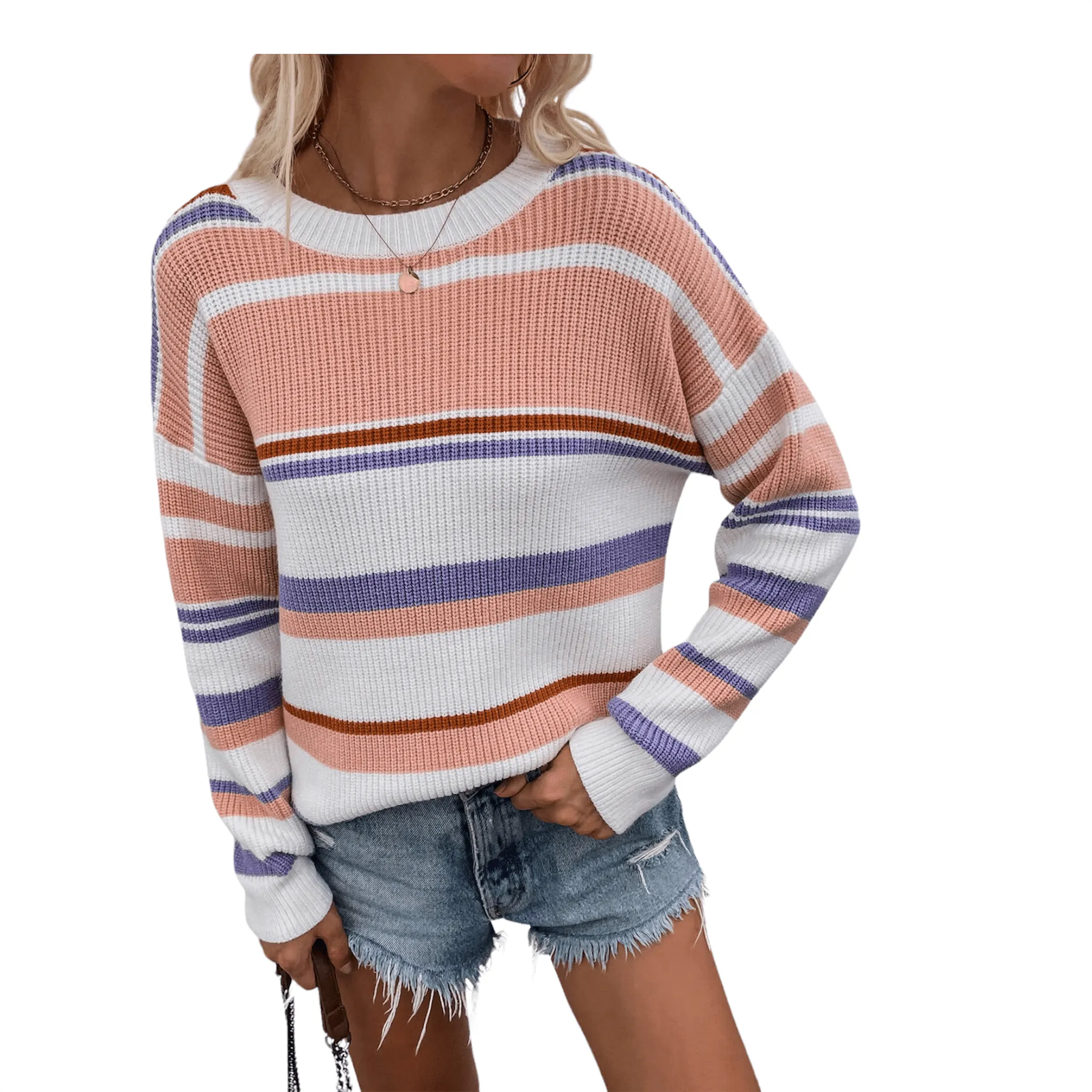 Vibrant  Drop Shoulder Stripe Sweater