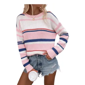 Vibrant  Drop Shoulder Stripe Sweater