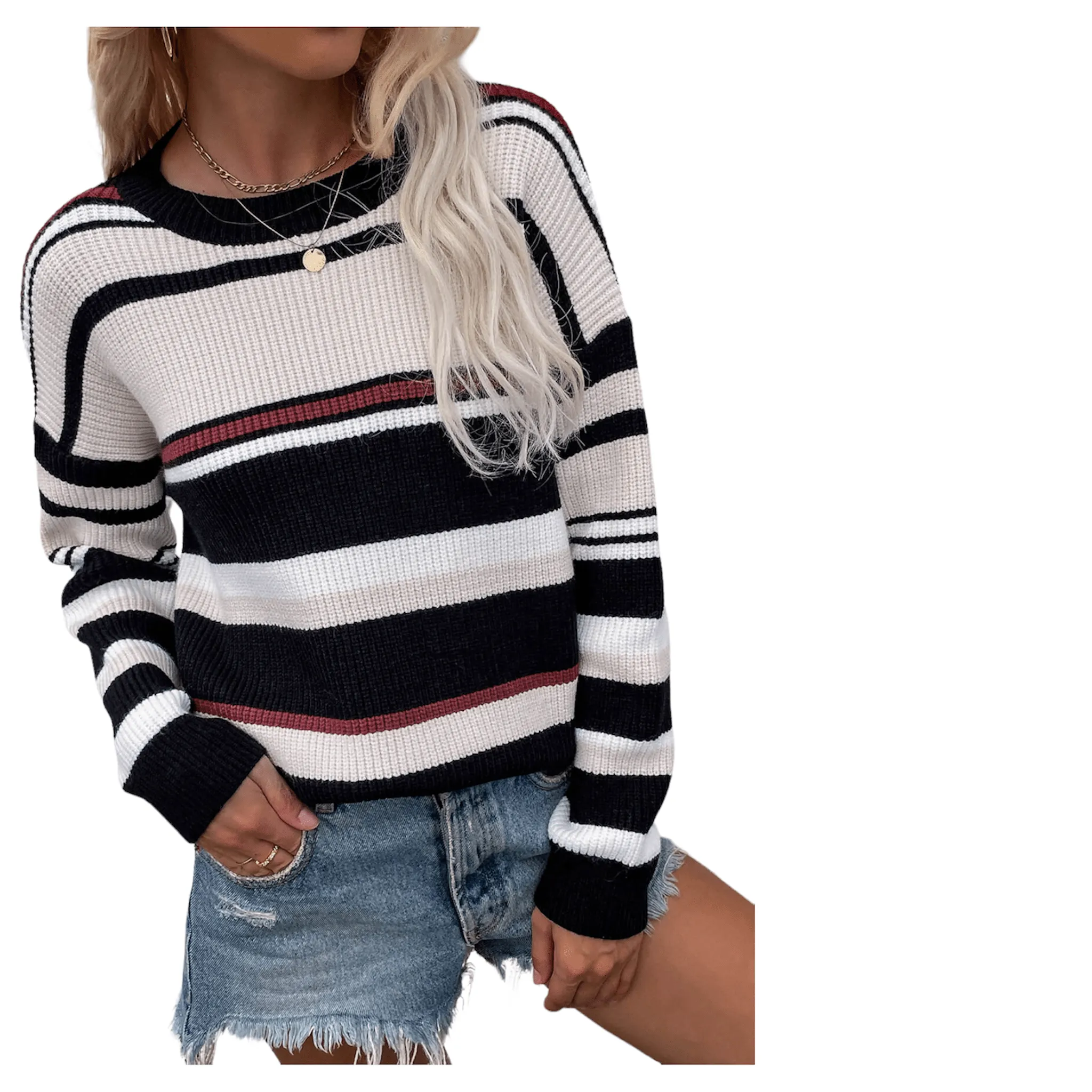 Vibrant  Drop Shoulder Stripe Sweater