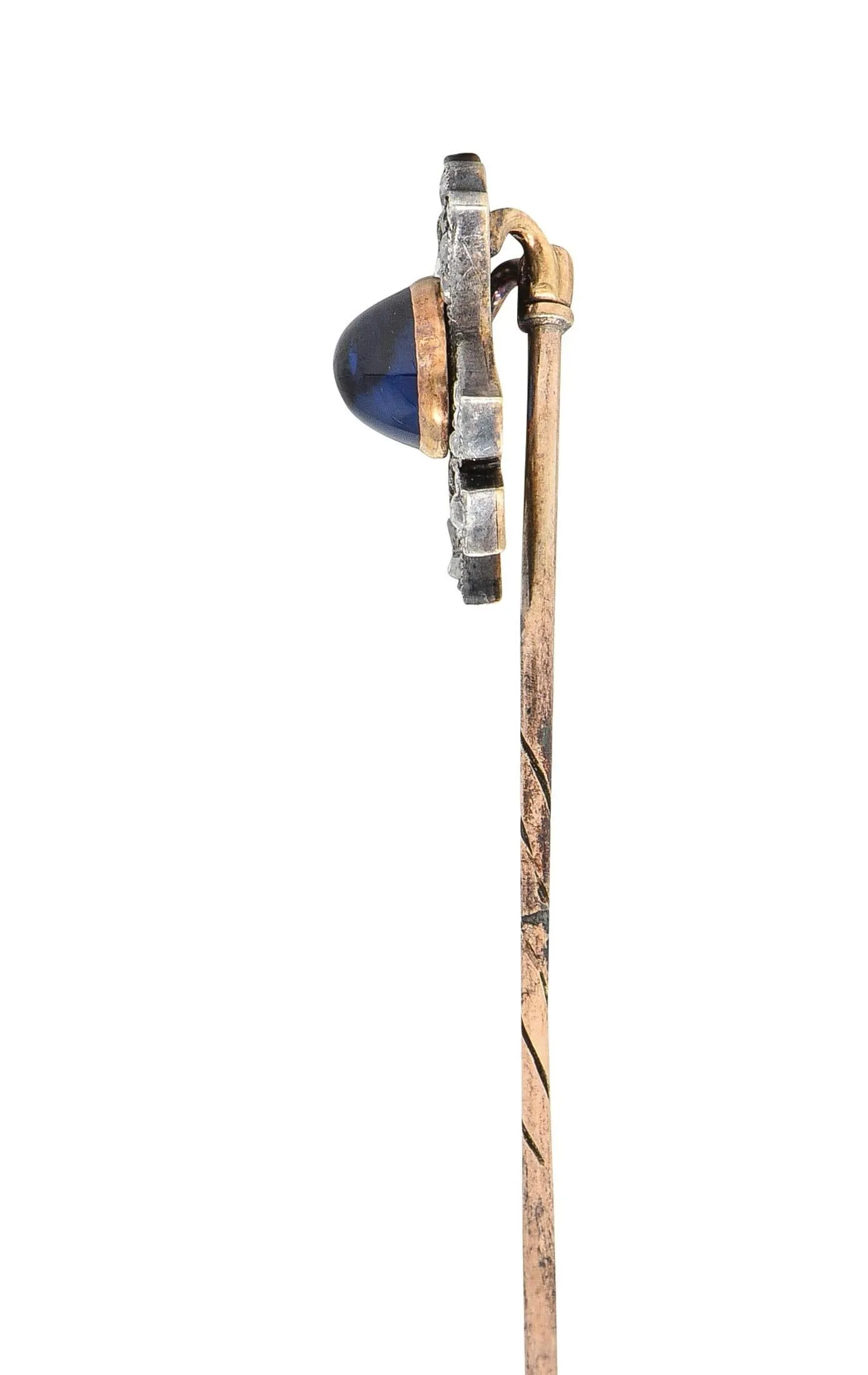 Victorian 2.35 CTW Sapphire Diamond Silver-Topped 14 Karat Rose Gold Antique X Stickpin
