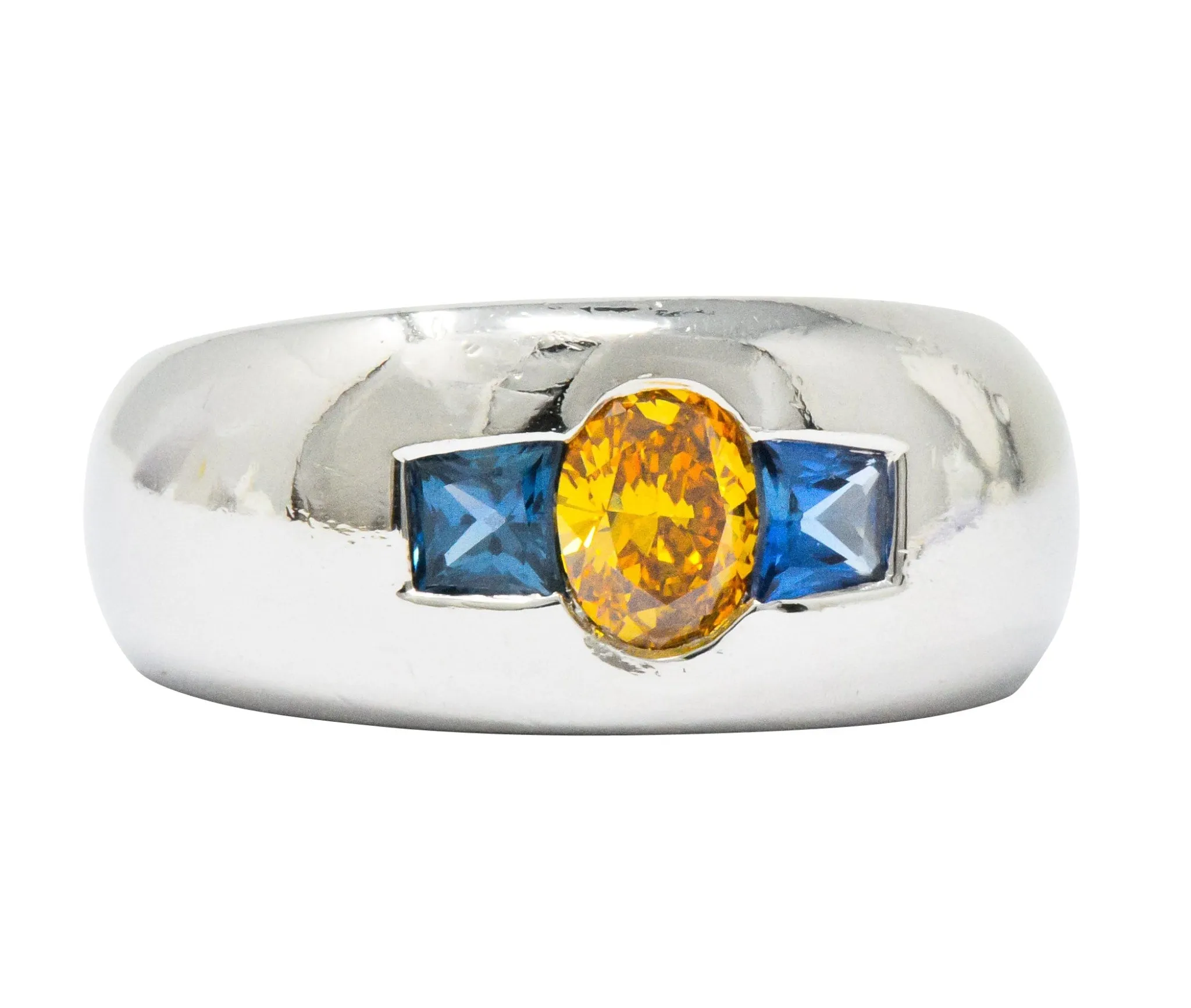 Vintage 1.19 CTW Fancy Intense Yellow-Orange Diamond Sapphire Platinum Men's Band Ring GIA