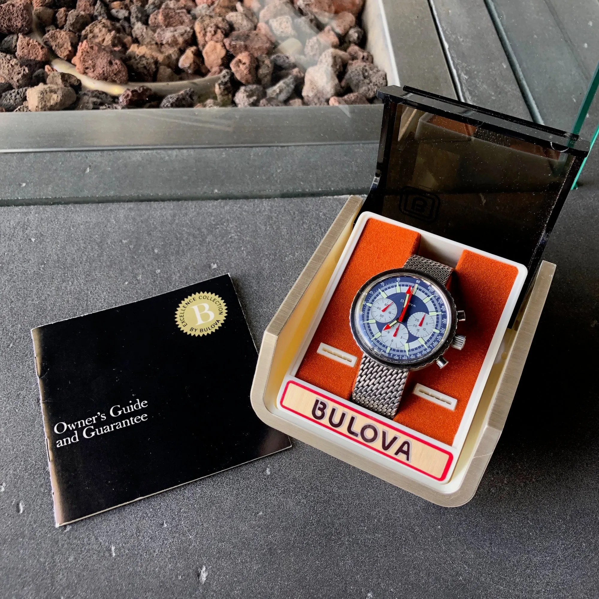 Vintage Bulova Stars And Stripes Valjoux 7736 Steel Chronograph Wristwatch