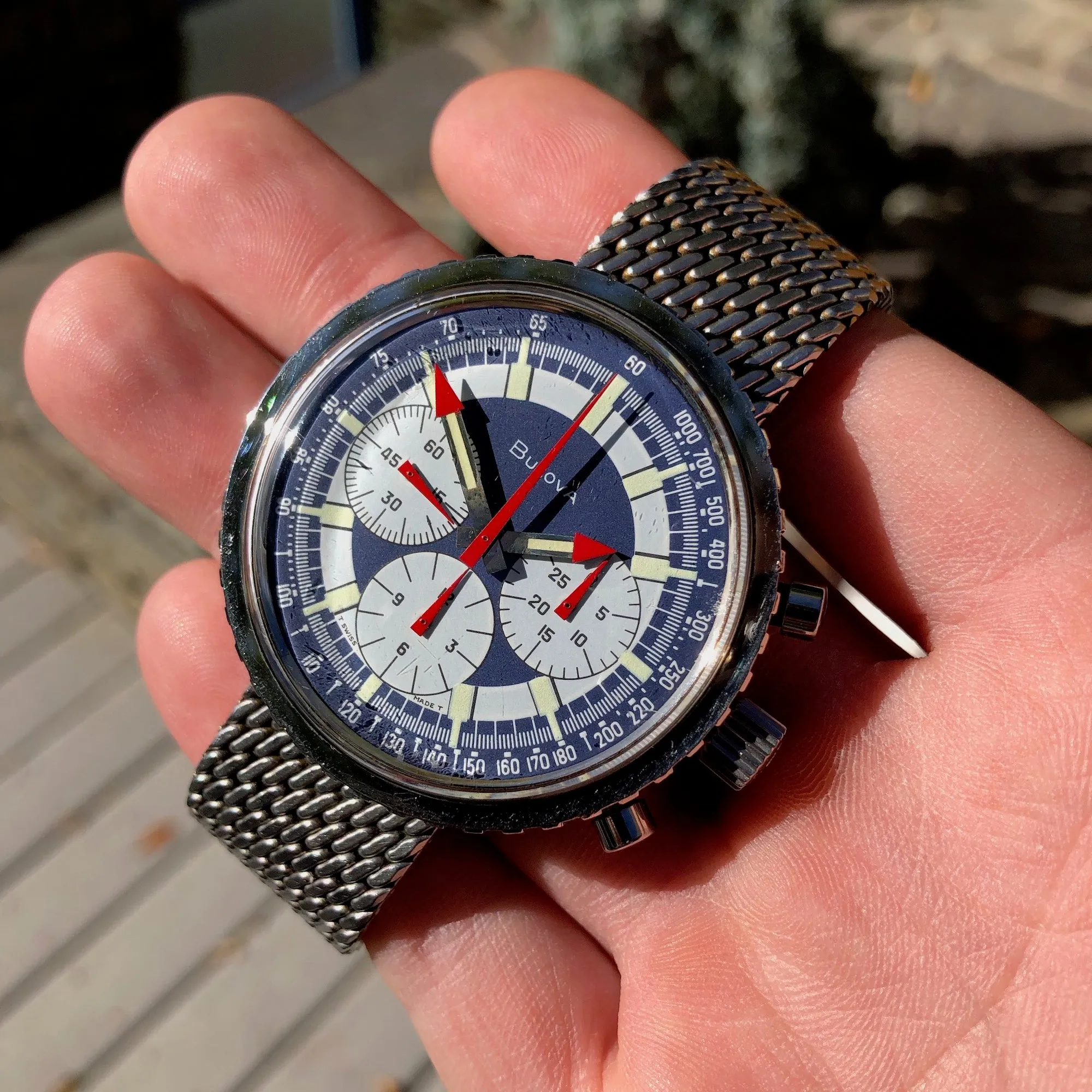 Vintage Bulova Stars And Stripes Valjoux 7736 Steel Chronograph Wristwatch