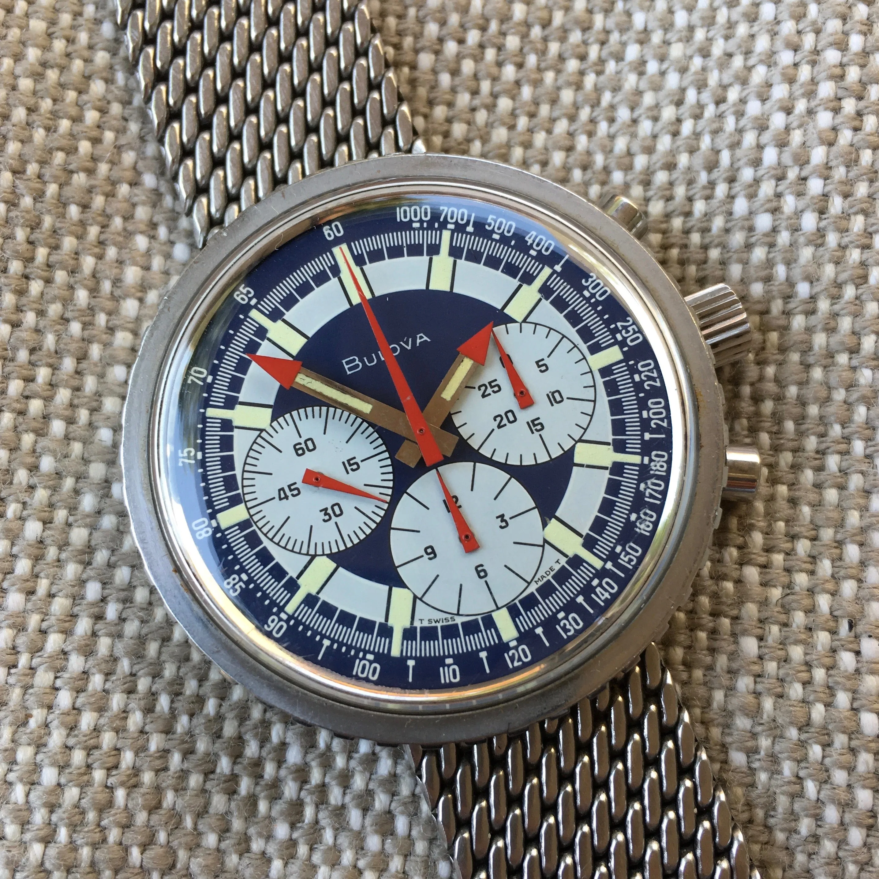 Vintage Bulova Stars And Stripes Valjoux 7736 Steel Chronograph Wristwatch