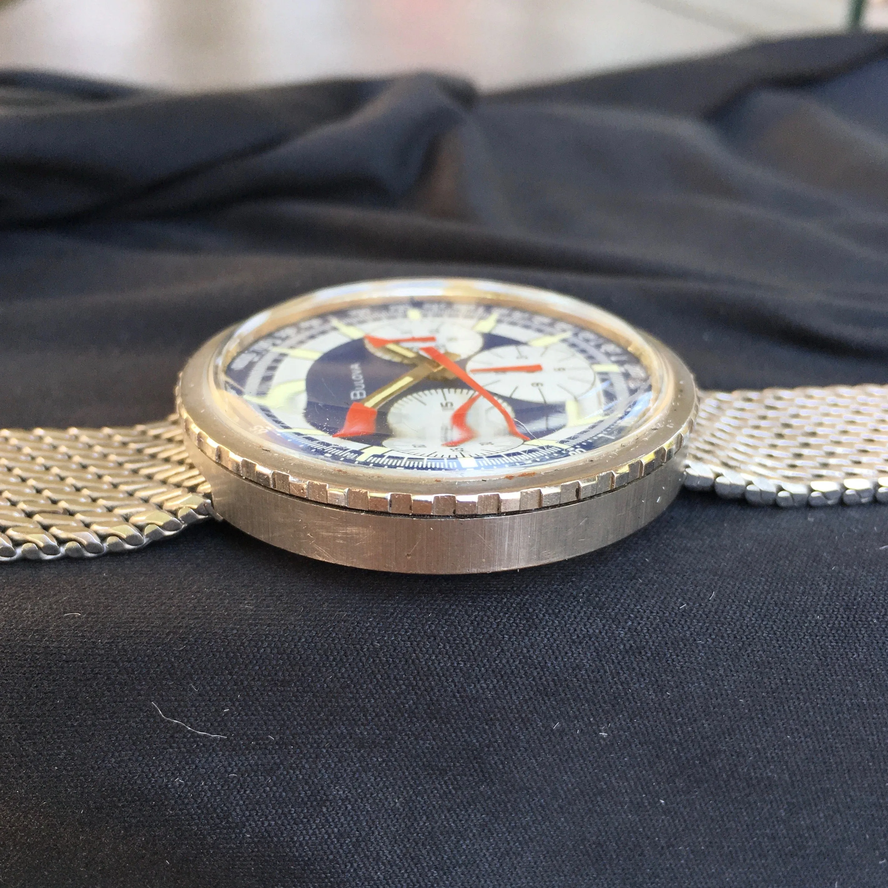 Vintage Bulova Stars And Stripes Valjoux 7736 Steel Chronograph Wristwatch