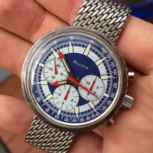 Vintage Bulova Stars And Stripes Valjoux 7736 Steel Chronograph Wristwatch