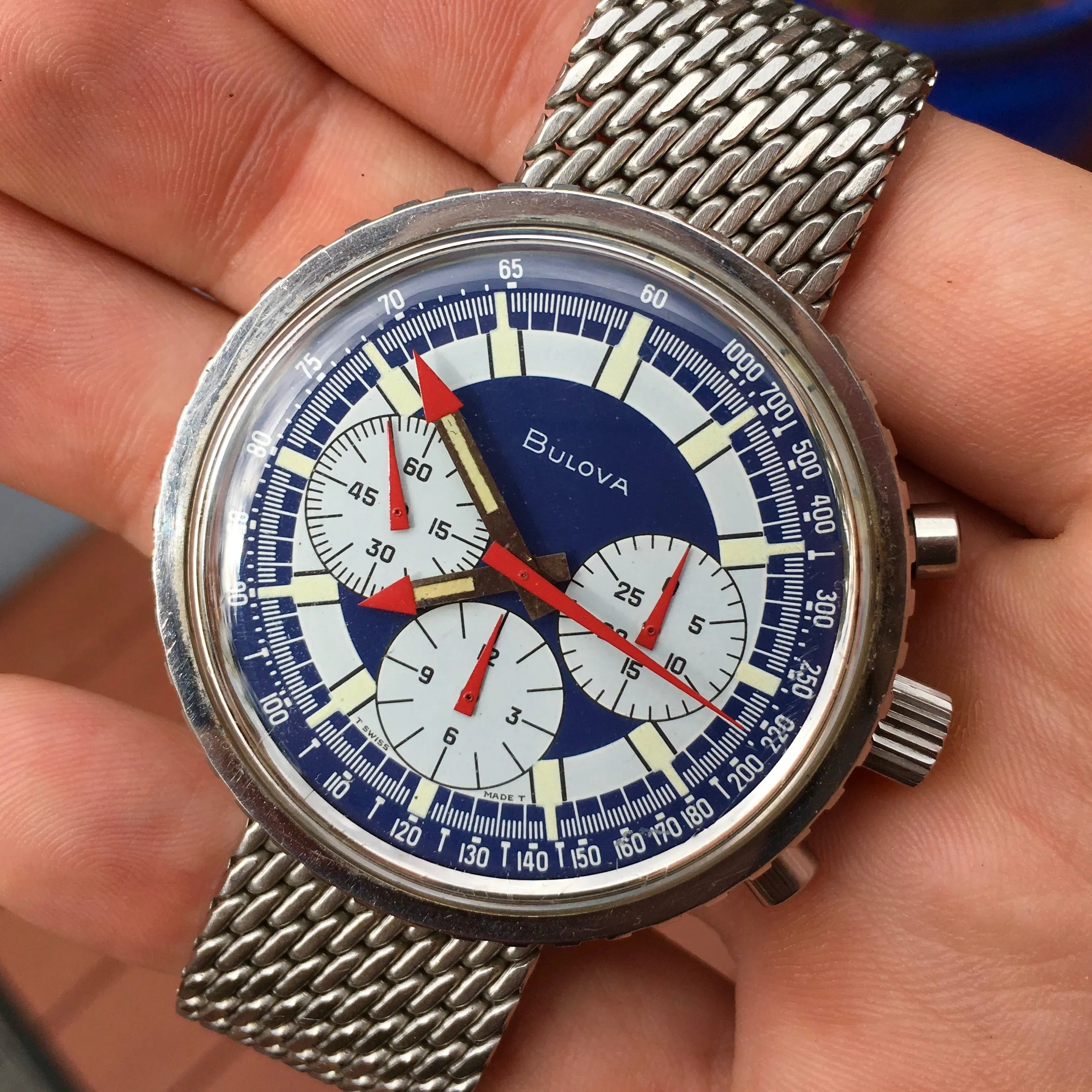 Vintage Bulova Stars And Stripes Valjoux 7736 Steel Chronograph Wristwatch