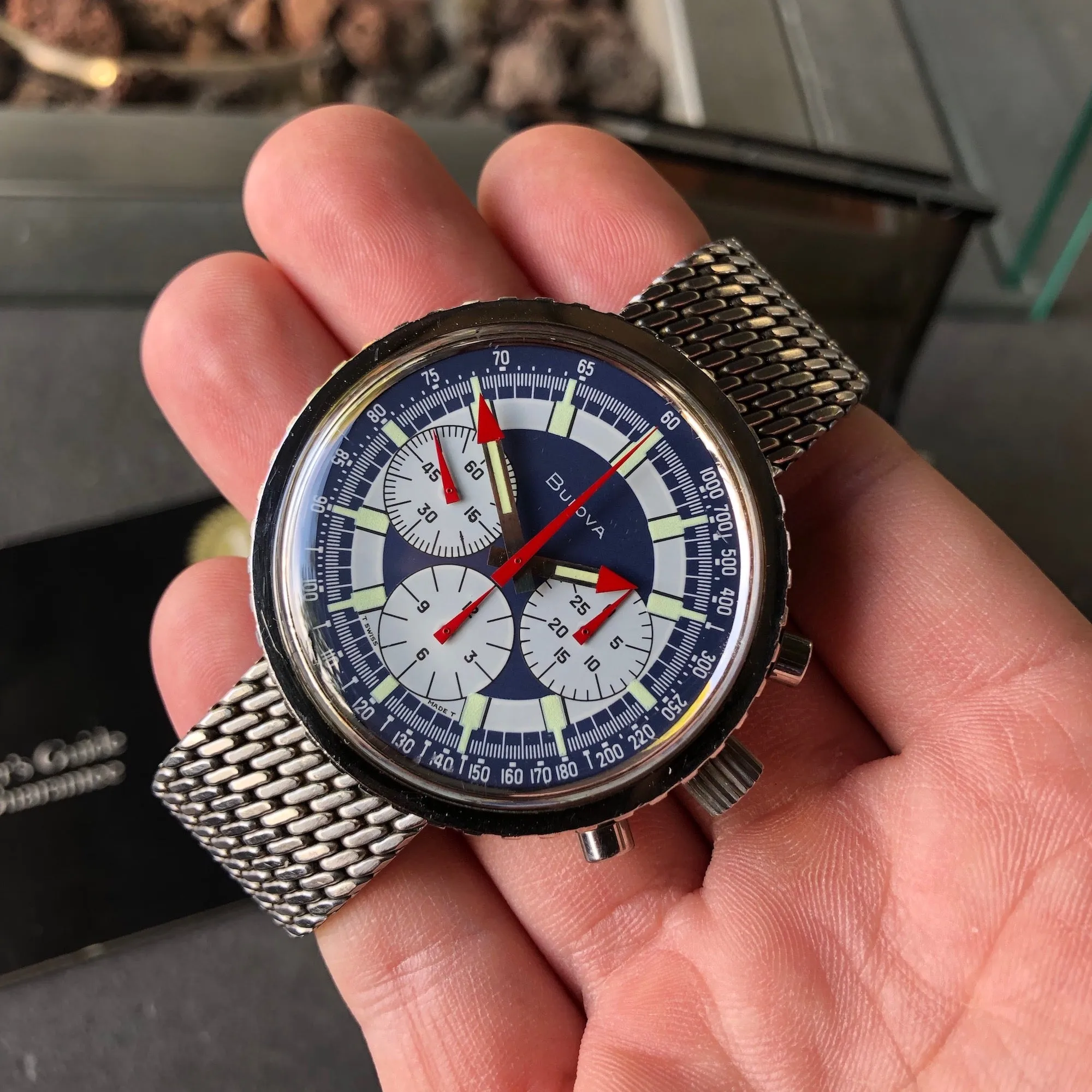 Vintage Bulova Stars And Stripes Valjoux 7736 Steel Chronograph Wristwatch