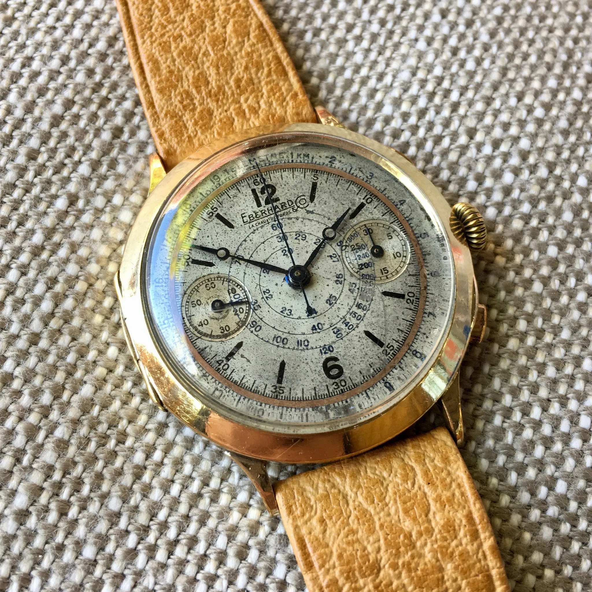 Vintage Eberhard Chronograph 5481 Gold Plated Manual Wind 40mm Large Wristwatch 1940's