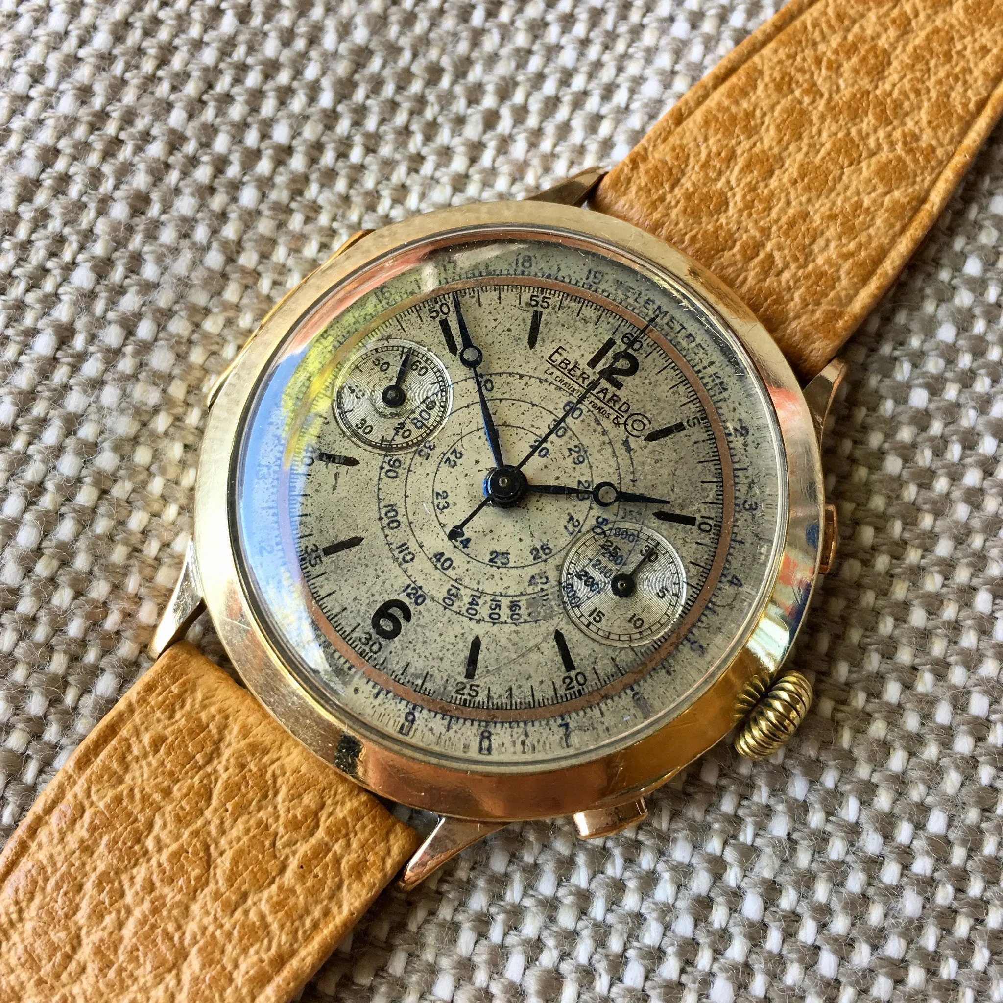 Vintage Eberhard Chronograph 5481 Gold Plated Manual Wind 40mm Large Wristwatch 1940's