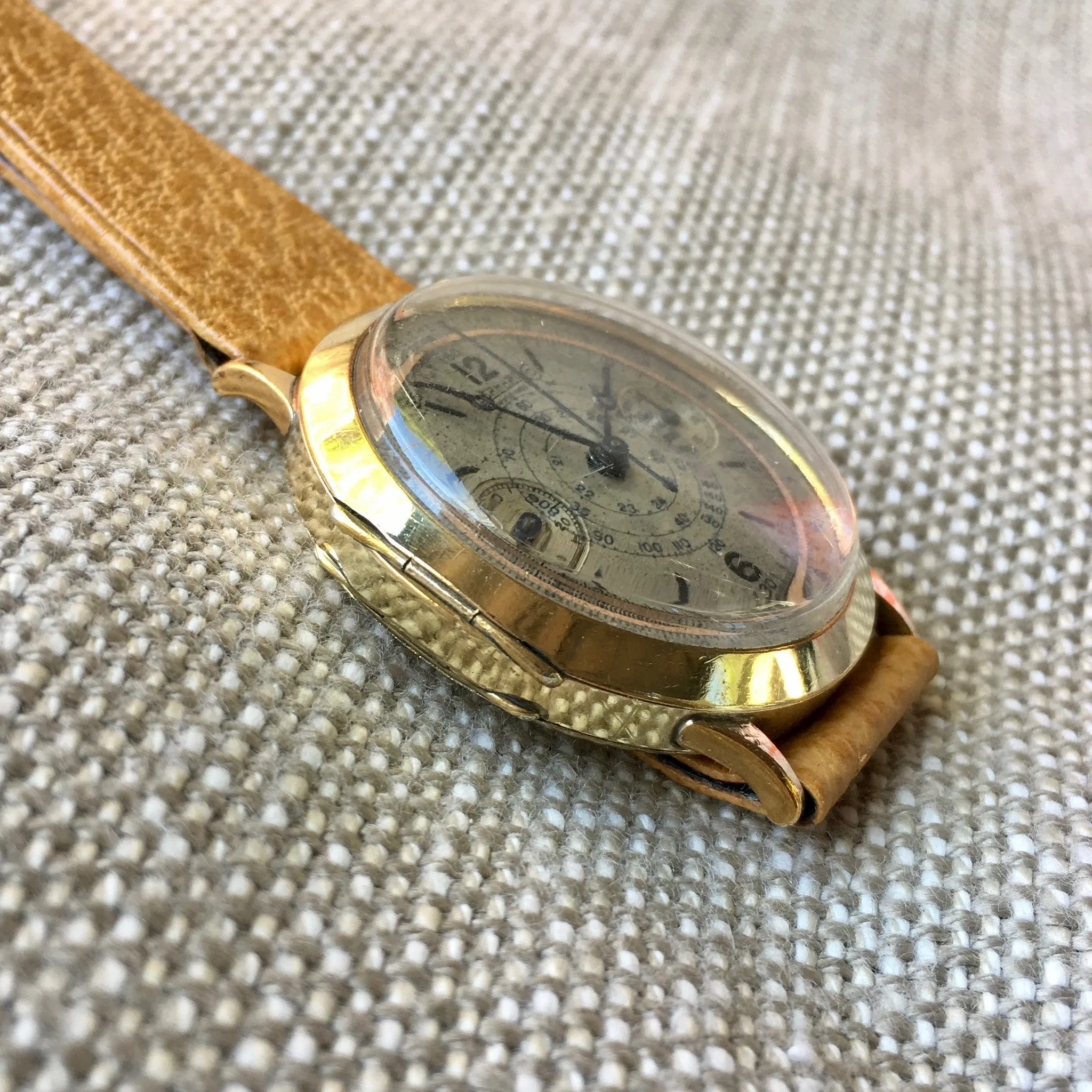 Vintage Eberhard Chronograph 5481 Gold Plated Manual Wind 40mm Large Wristwatch 1940's
