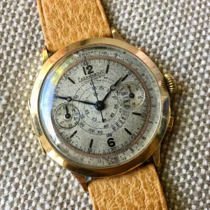 Vintage Eberhard Chronograph 5481 Gold Plated Manual Wind 40mm Large Wristwatch 1940's
