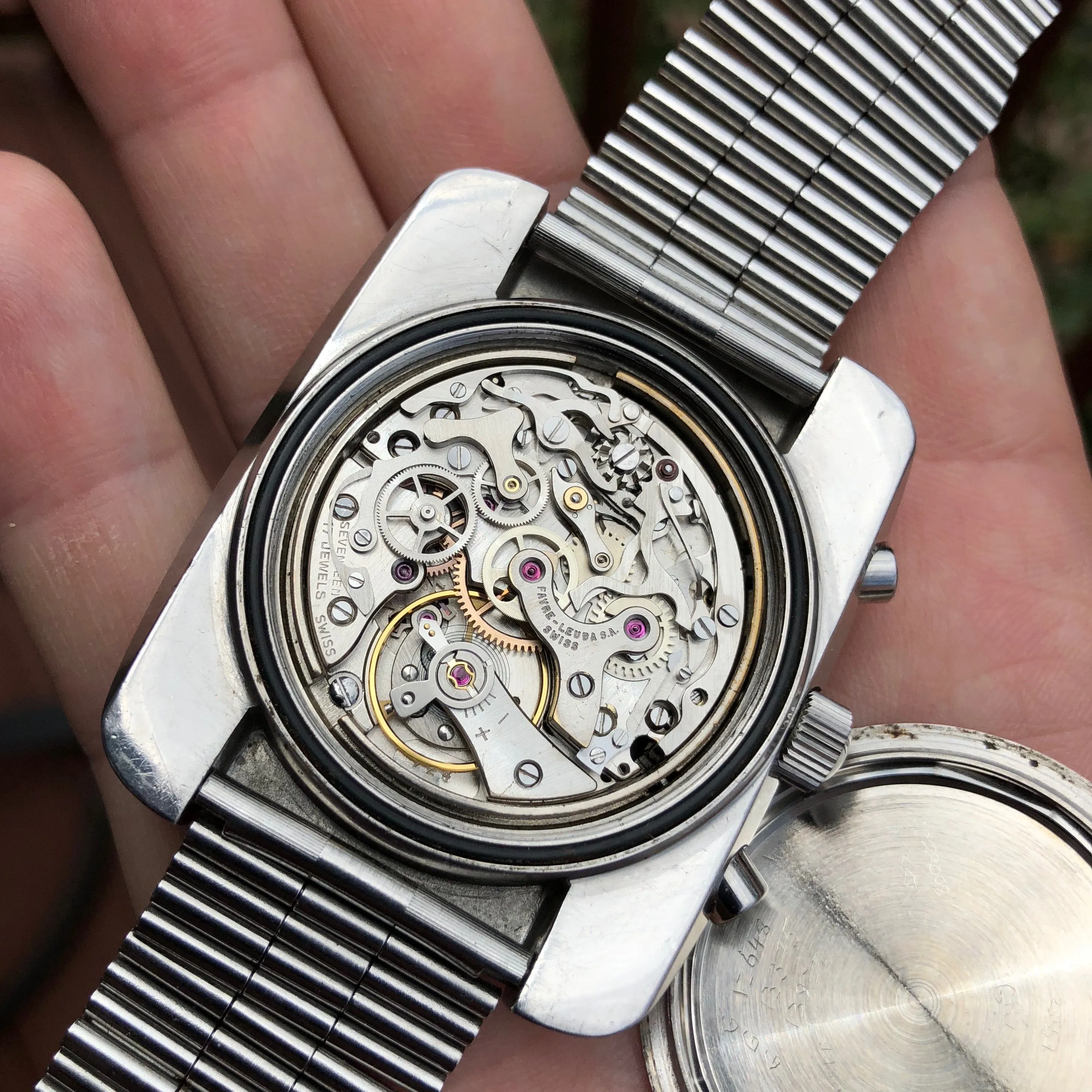 Vintage Favre Leuba Sea Sky GMT 33053 Valjoux 724 Chronograph Wristwatch
