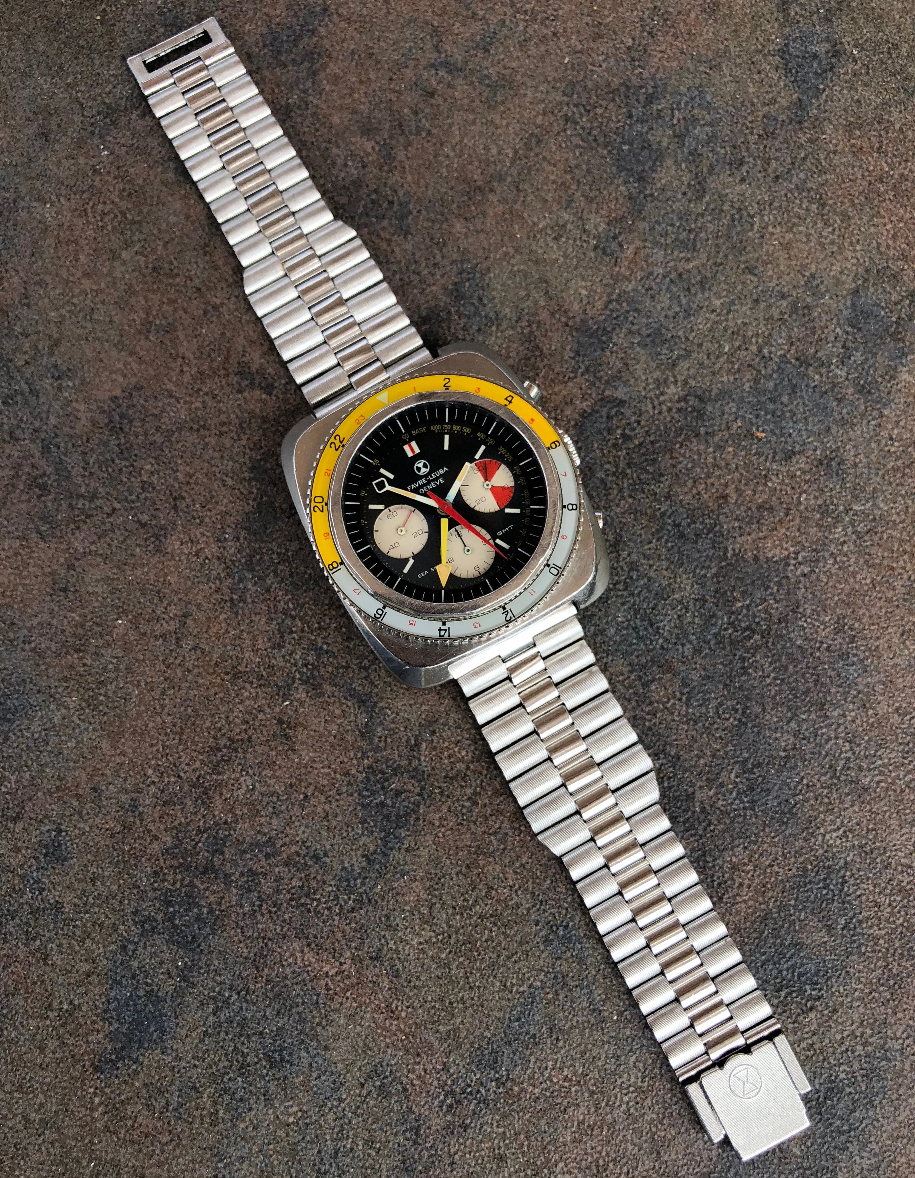 Vintage Favre Leuba Sea Sky GMT 33053 Valjoux 724 Chronograph Wristwatch