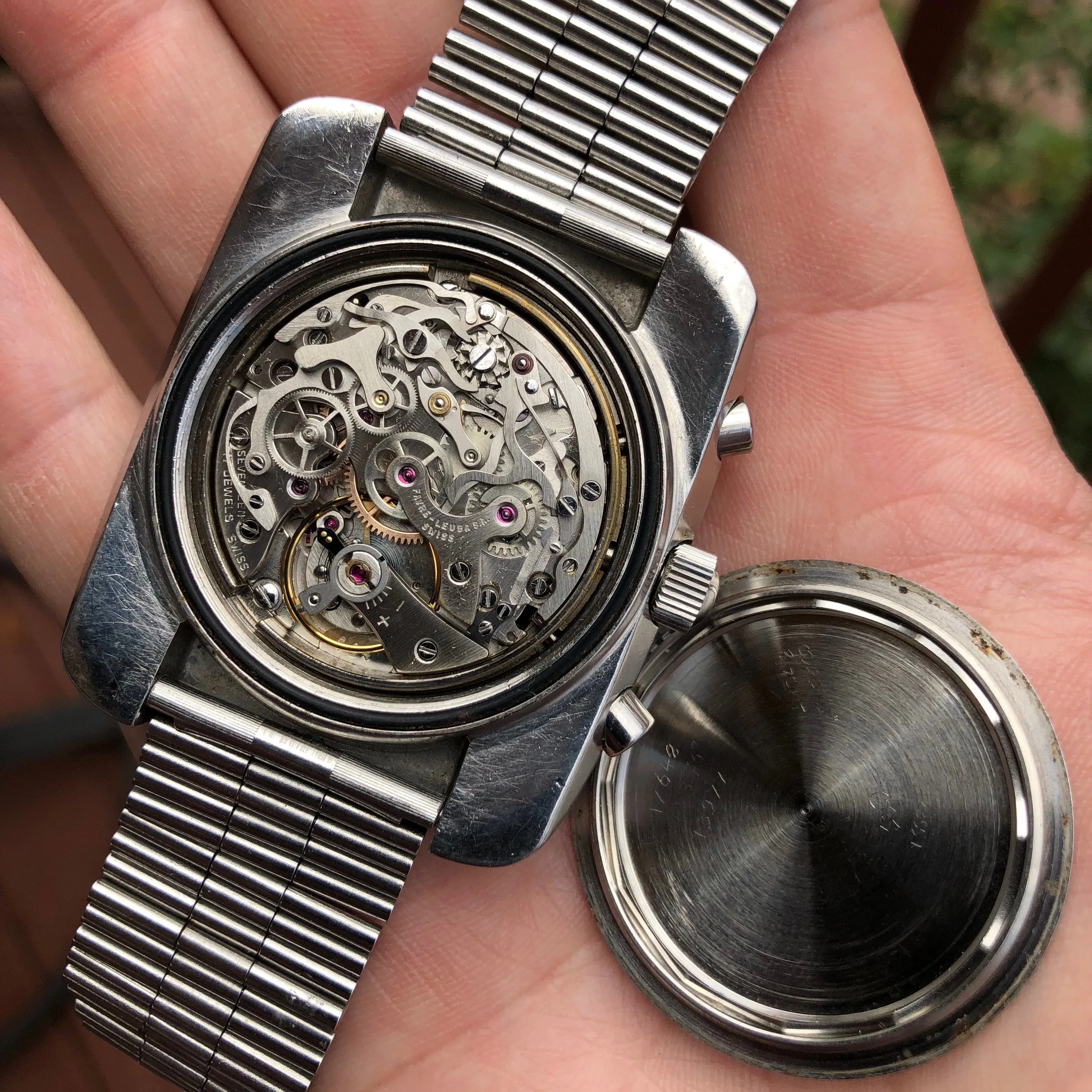 Vintage Favre Leuba Sea Sky GMT 33053 Valjoux 724 Chronograph Wristwatch