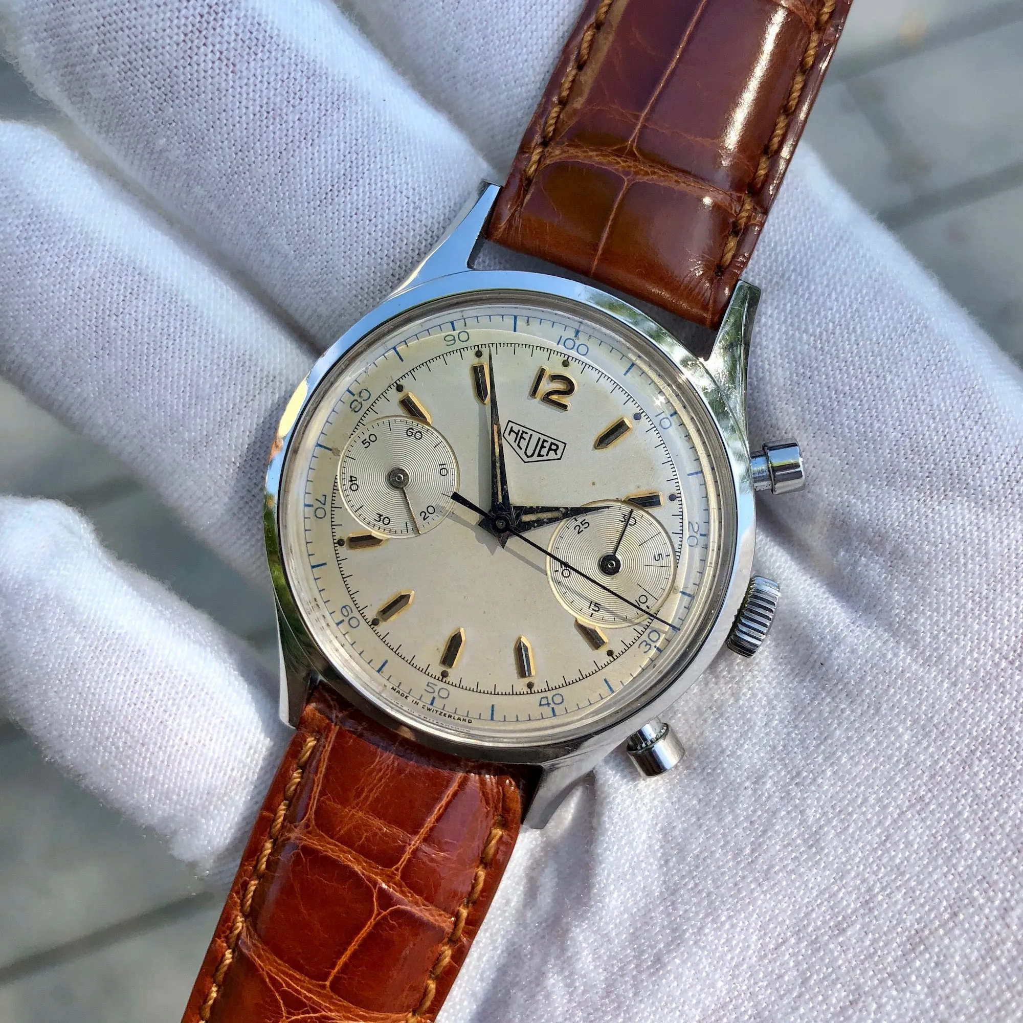 Vintage Heuer Pre Carrera 3336D Steel Decimal Tracking Chronograph 37mm Wristwatch