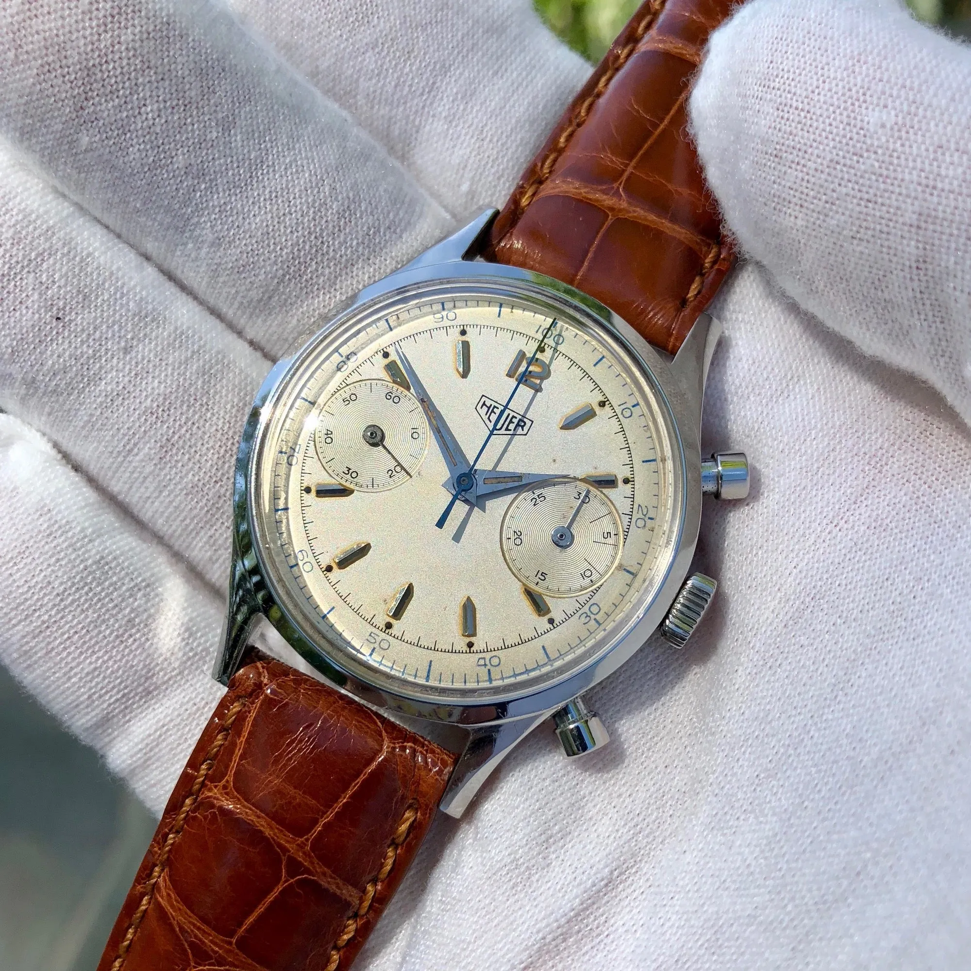 Vintage Heuer Pre Carrera 3336D Steel Decimal Tracking Chronograph 37mm Wristwatch