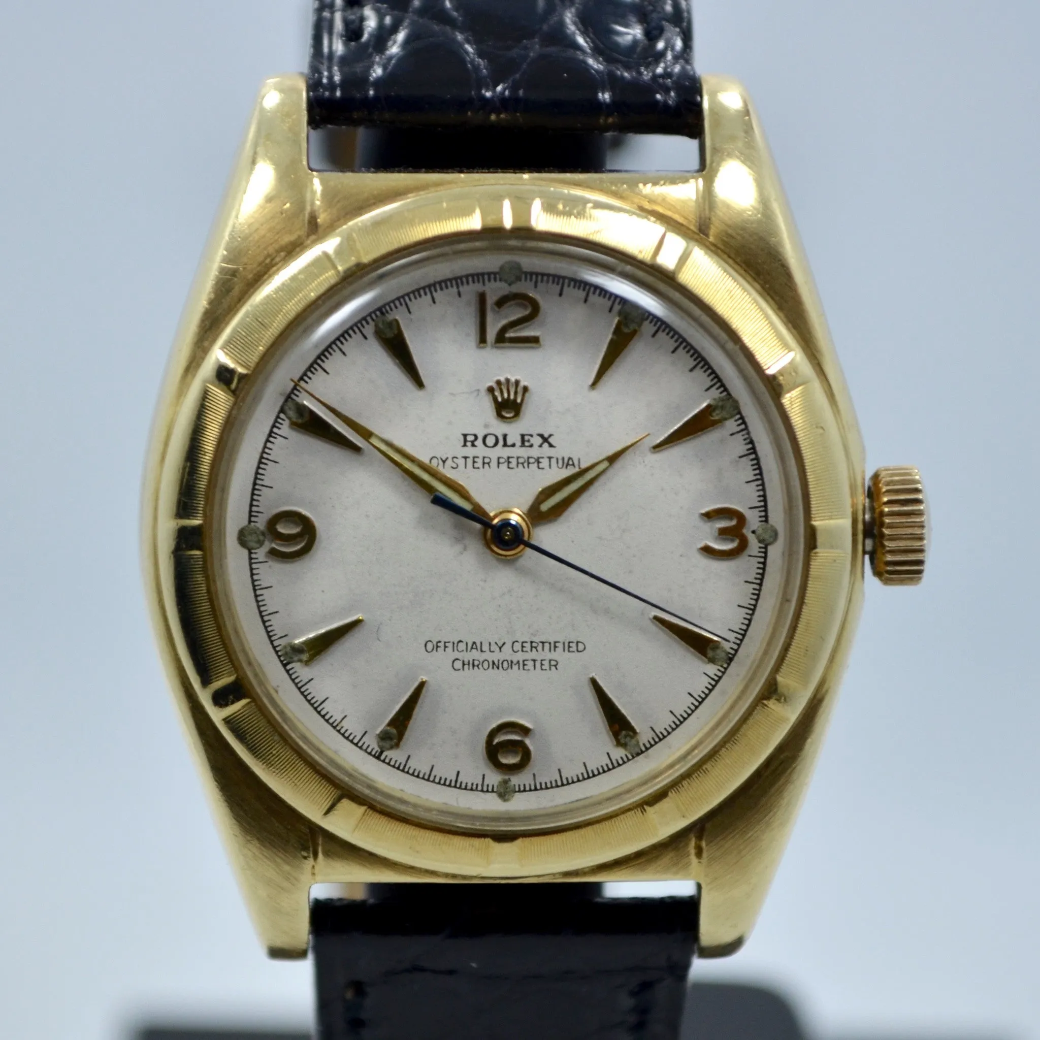 Vintage Rolex Bubbleback 6011 14K Solid Yellow Gold Steel Automatic Watch