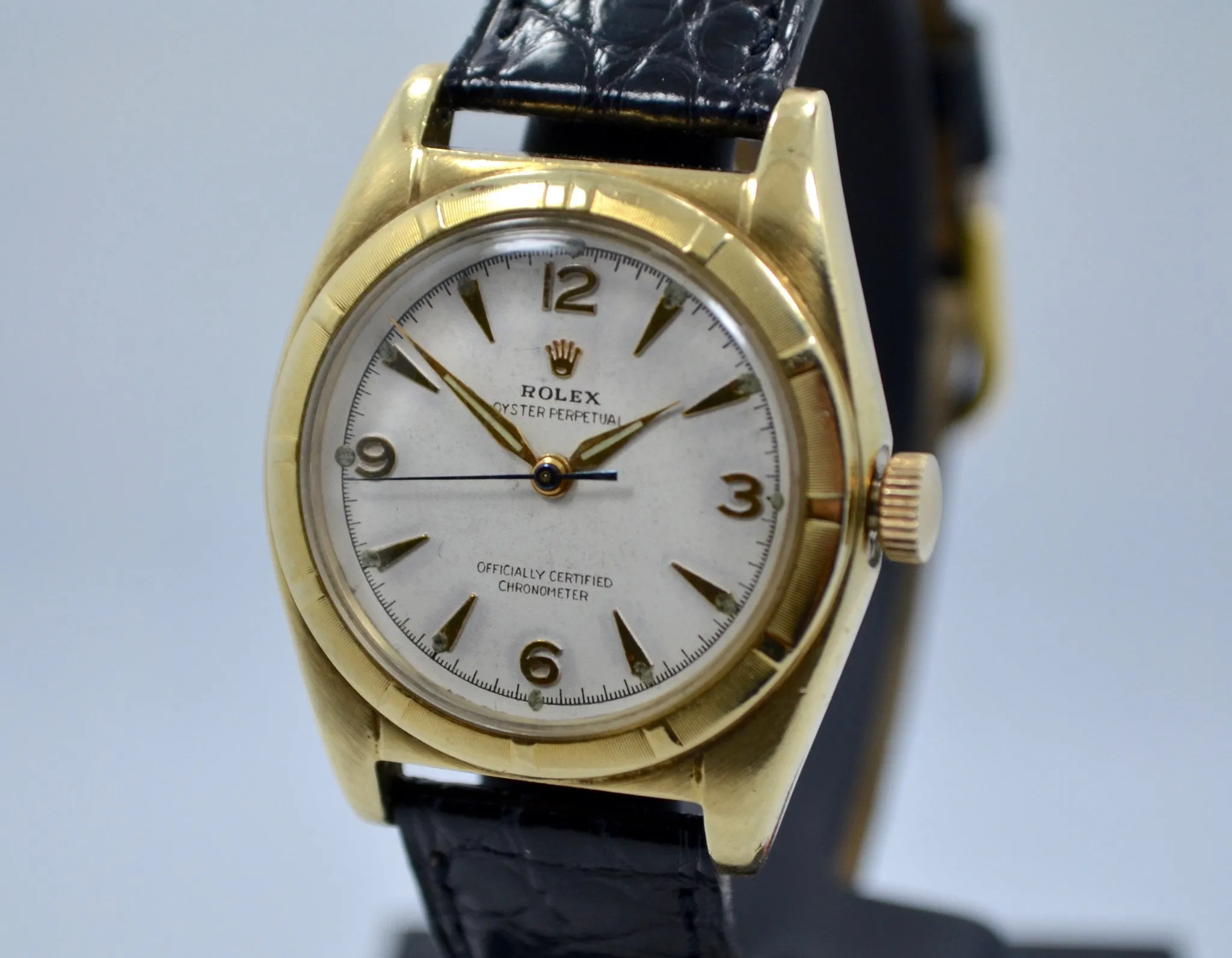 Vintage Rolex Bubbleback 6011 14K Solid Yellow Gold Steel Automatic Watch