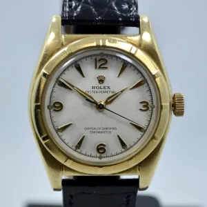 Vintage Rolex Bubbleback 6011 14K Solid Yellow Gold Steel Automatic Watch