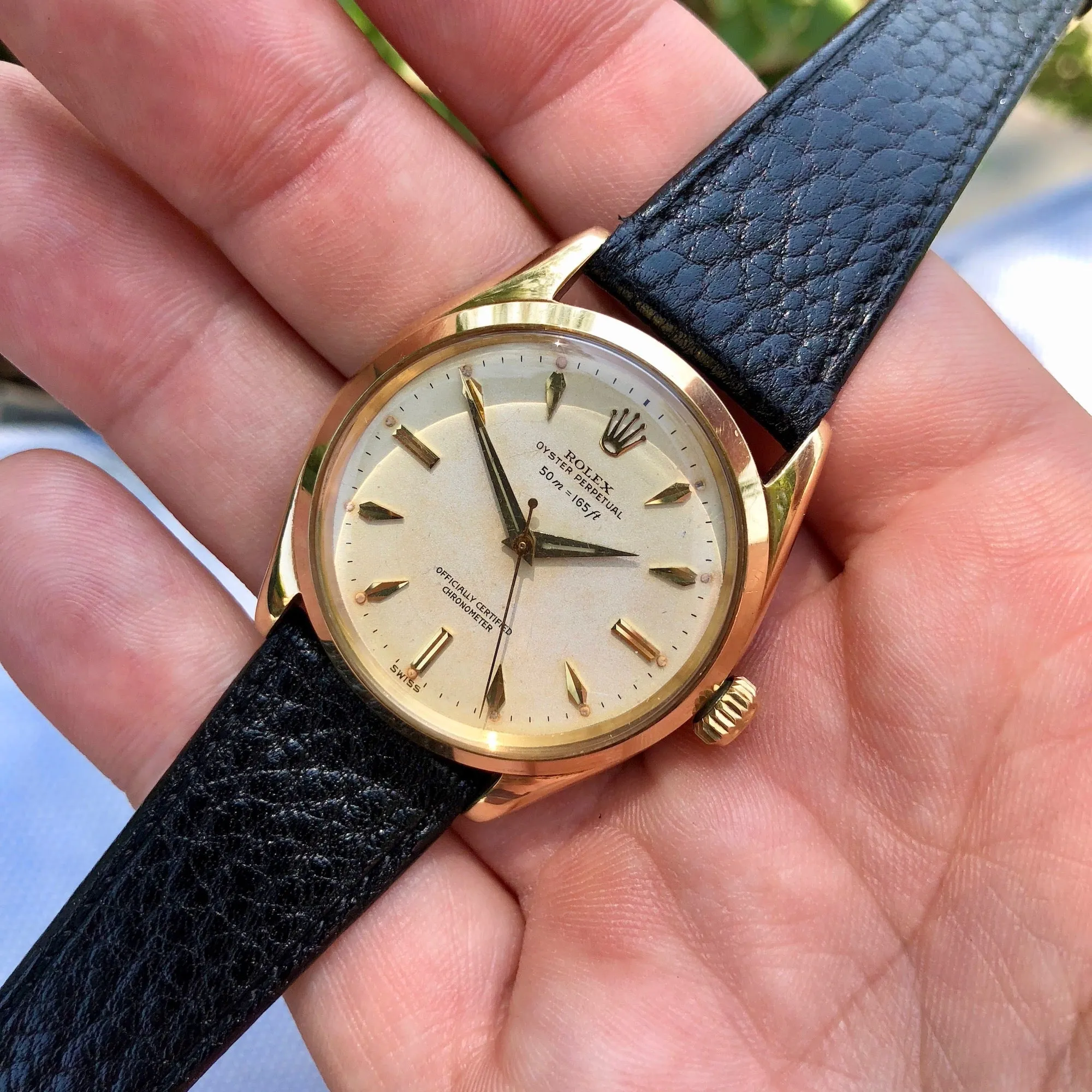 Vintage Rolex Oyster Perpetual 6564 50m = 165ft 18K Yellow Automatic Wristwatch Circa 1954
