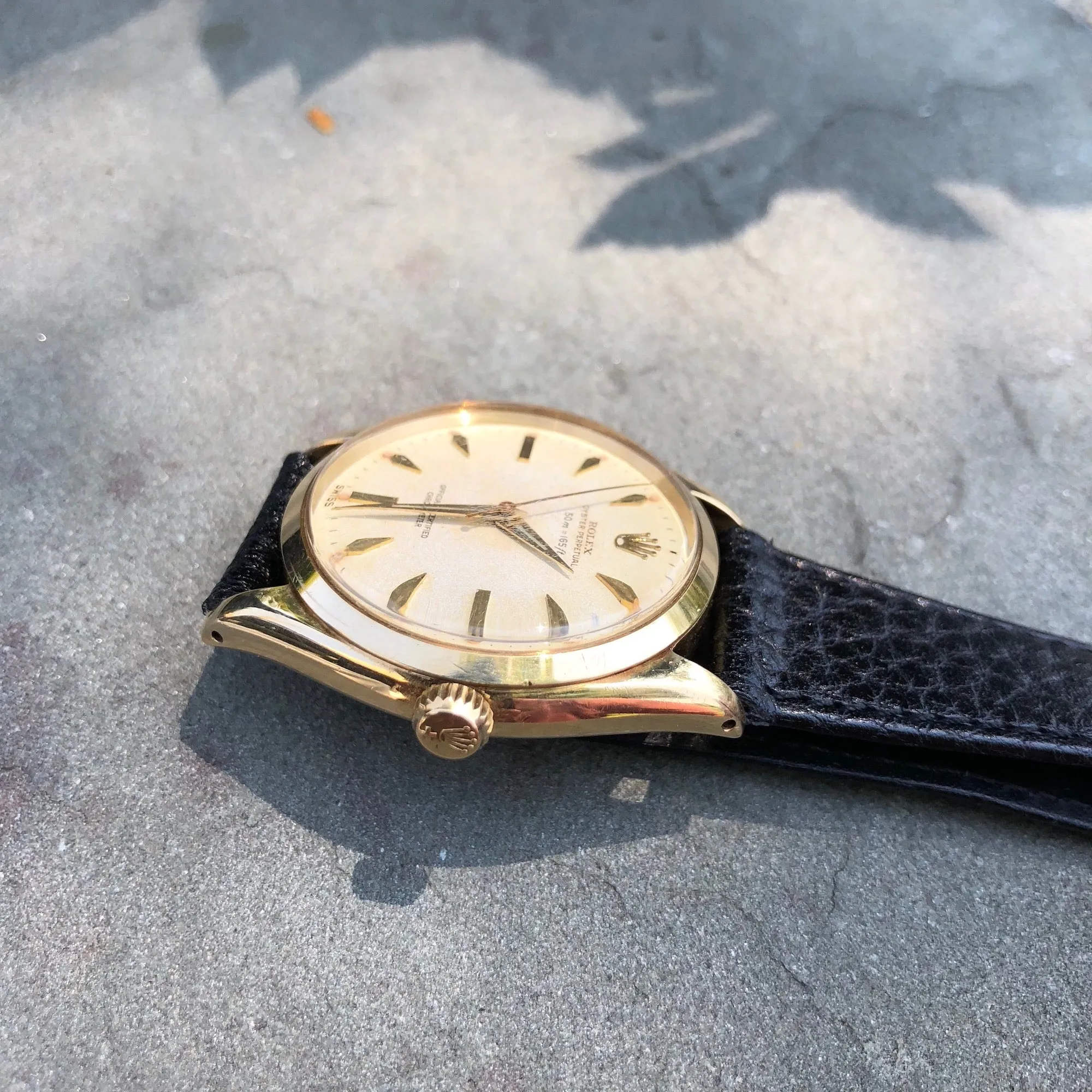 Vintage Rolex Oyster Perpetual 6564 50m = 165ft 18K Yellow Automatic Wristwatch Circa 1954
